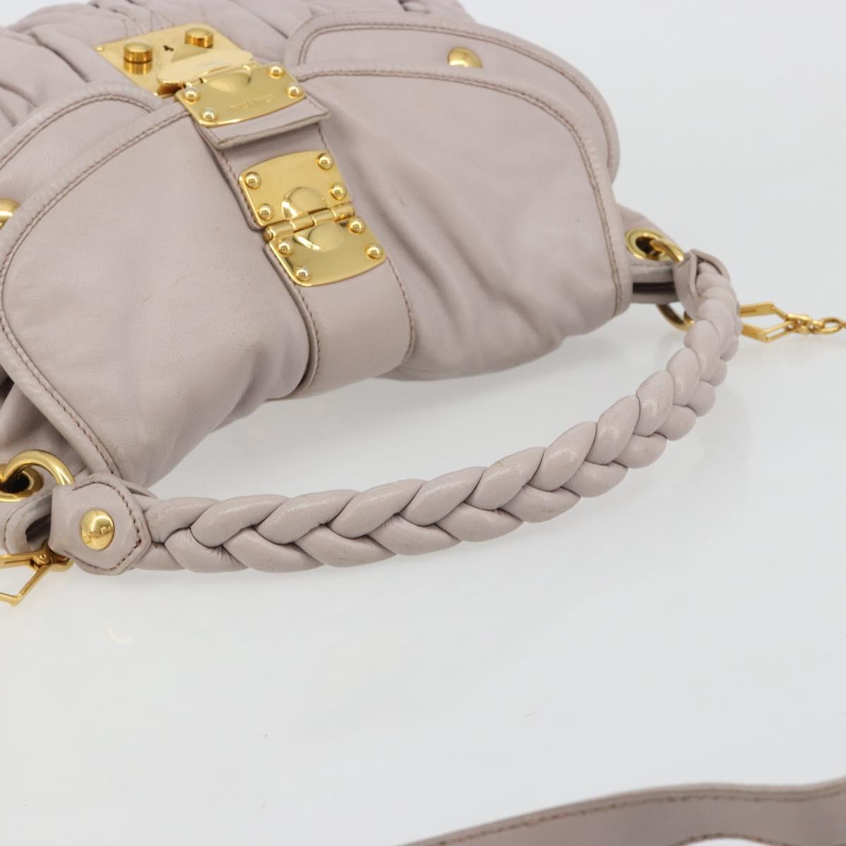 Miu Miu Matelasse Shoulder Bag Leather 2way Gold Purple gray Auth 184618A