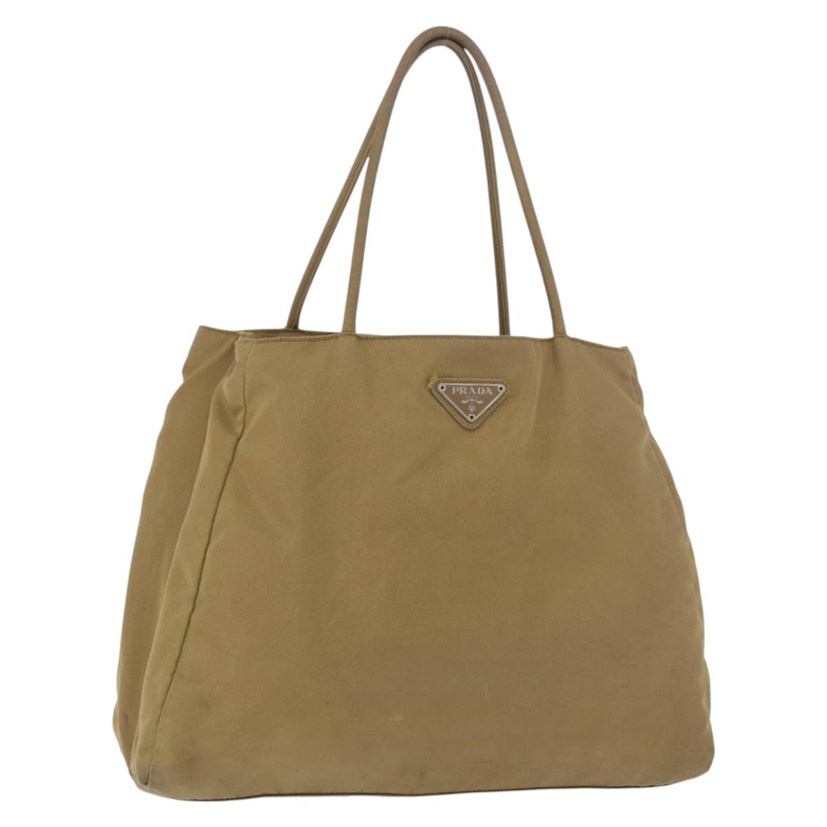 PRADA Tote Bag Nylon Brown Silver Auth 184619