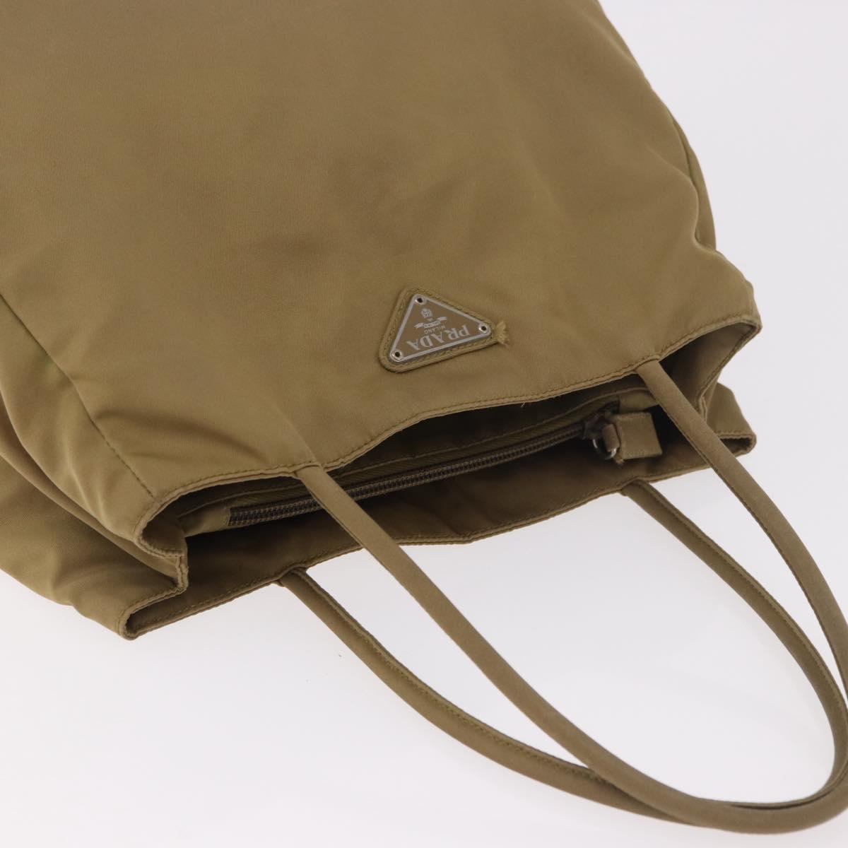 PRADA Tote Bag Nylon Brown Silver Auth 184619