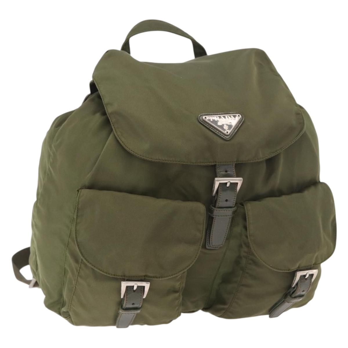 PRADA Backpack Nylon Khaki Silver Auth 184622A