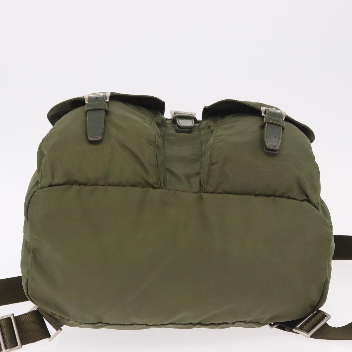 PRADA Backpack Nylon Khaki Silver Auth 184622A