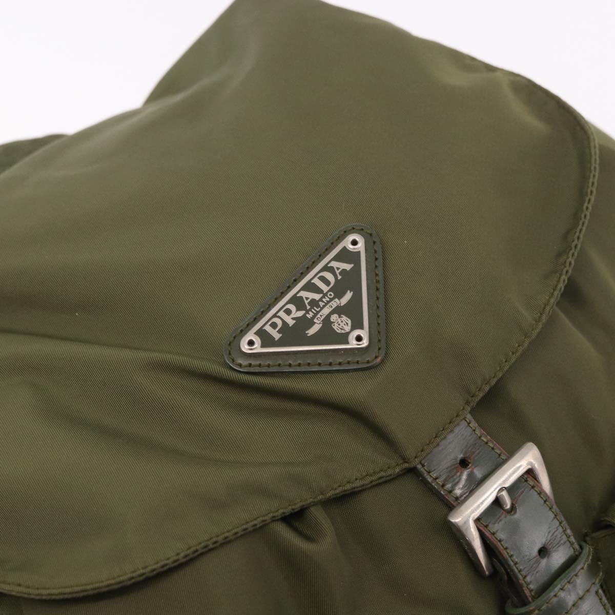 PRADA Backpack Nylon Khaki Silver Auth 184622A