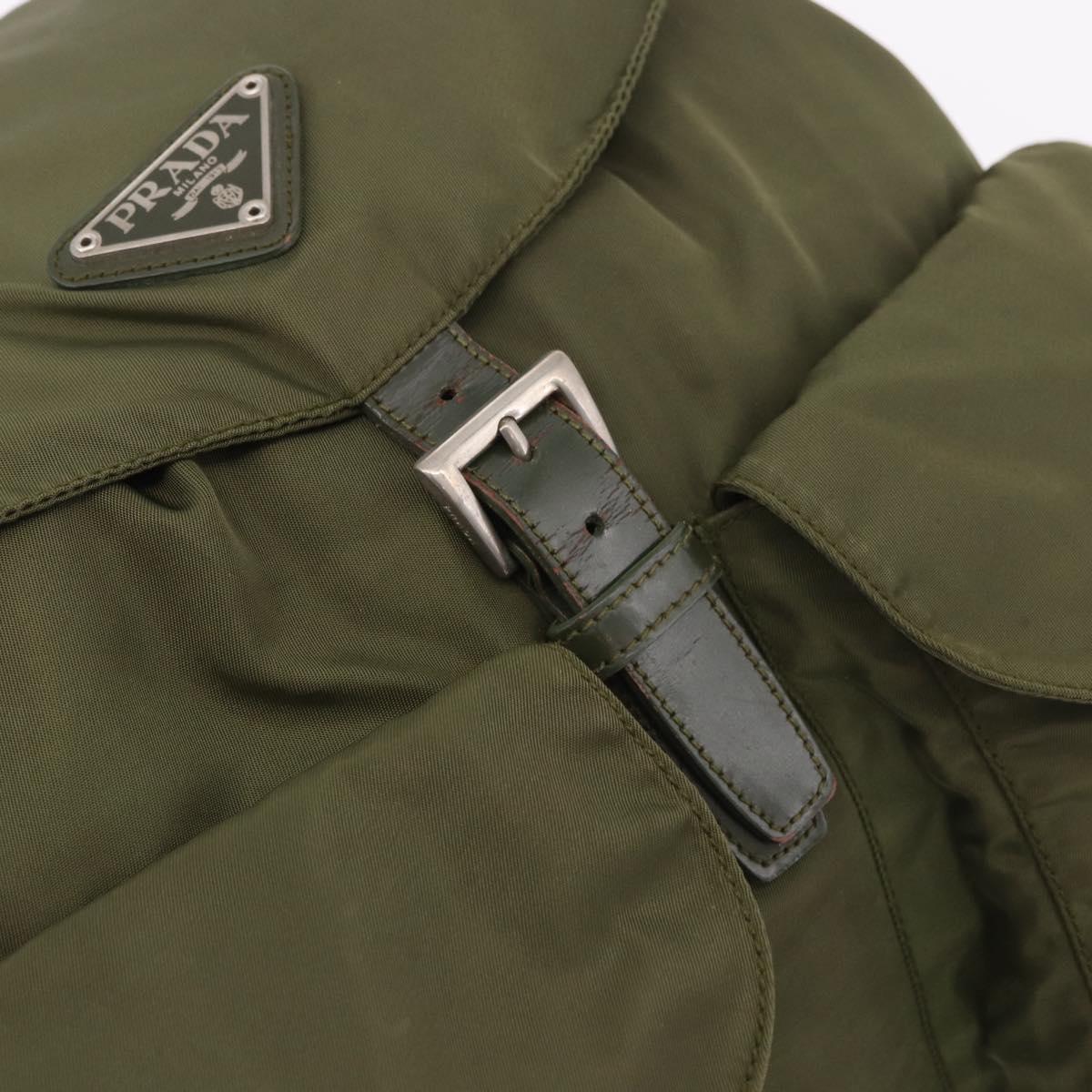 PRADA Backpack Nylon Khaki Silver Auth 184622A