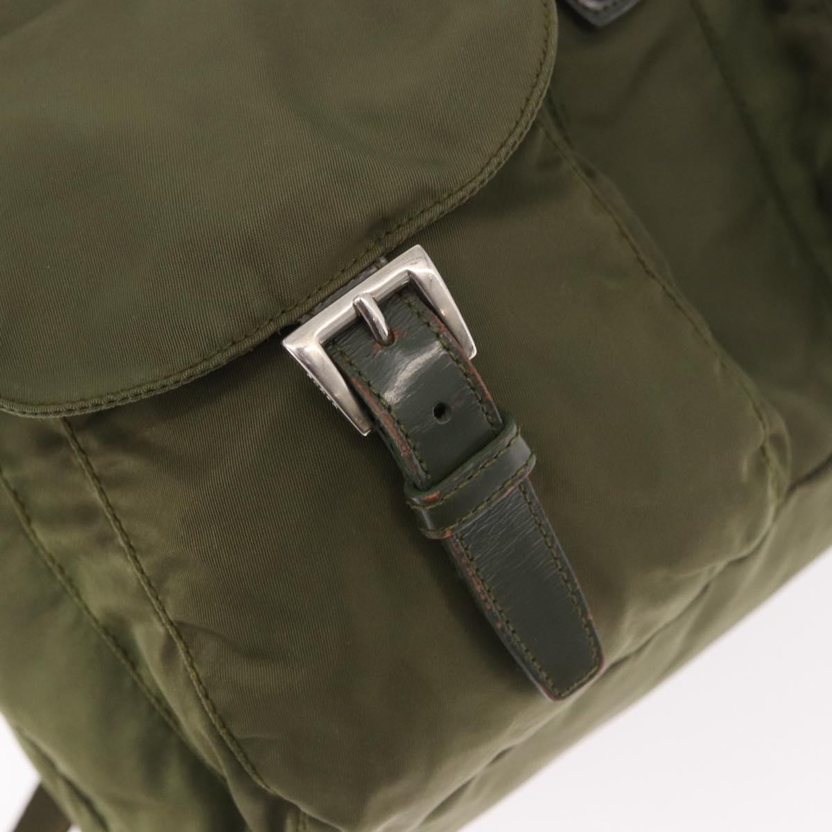 PRADA Backpack Nylon Khaki Silver Auth 184622A