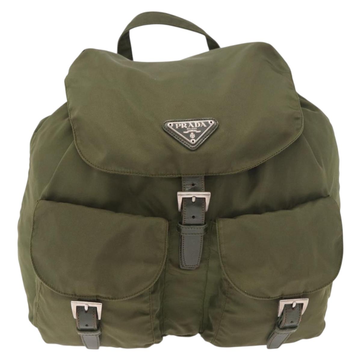 PRADA Backpack Nylon Khaki Silver Auth 184622A