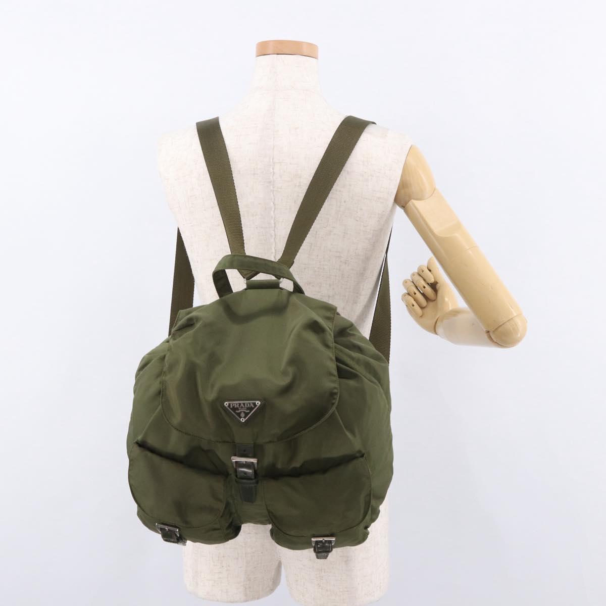 PRADA Backpack Nylon Khaki Silver Auth 184622A