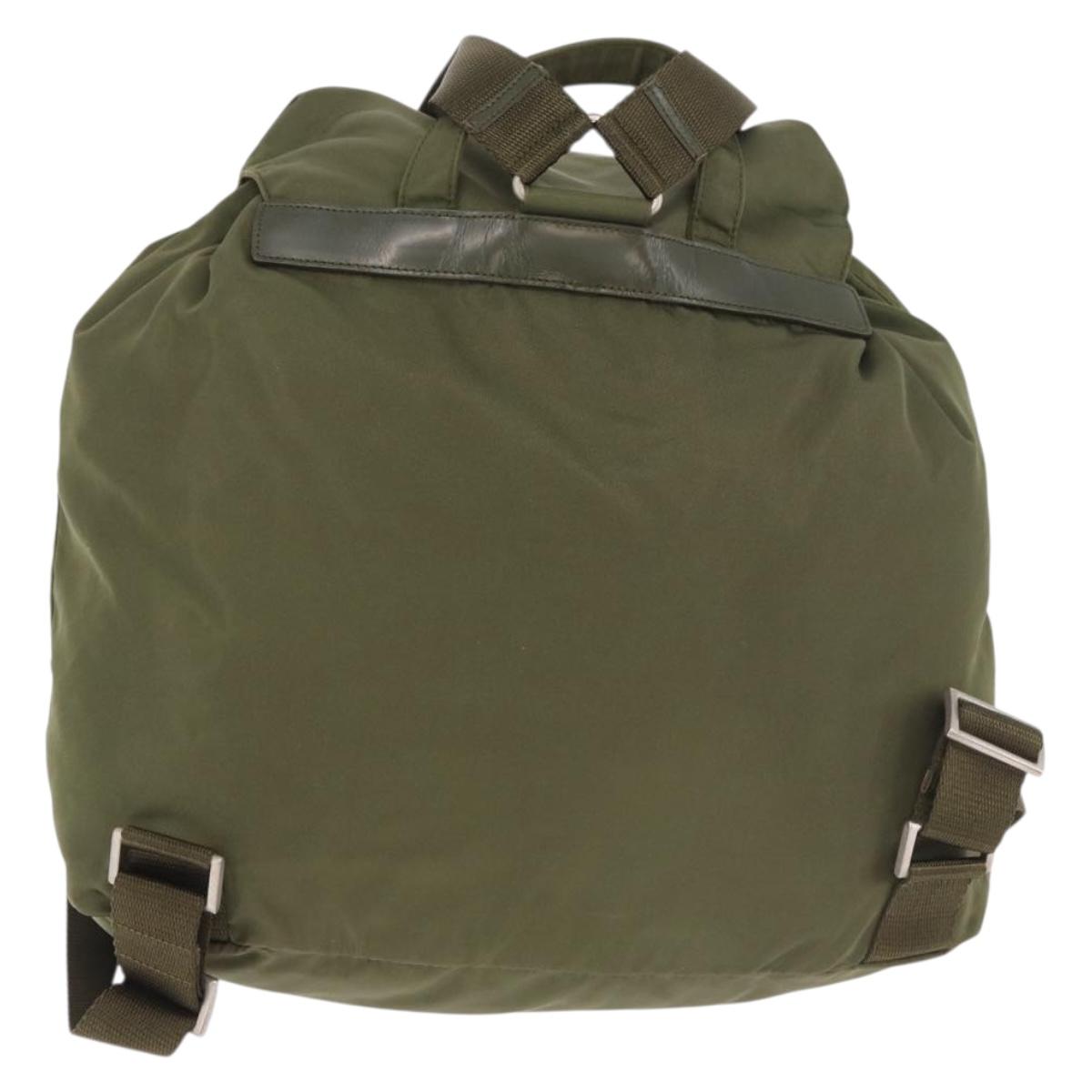 PRADA Backpack Nylon Khaki Silver Auth 184622A