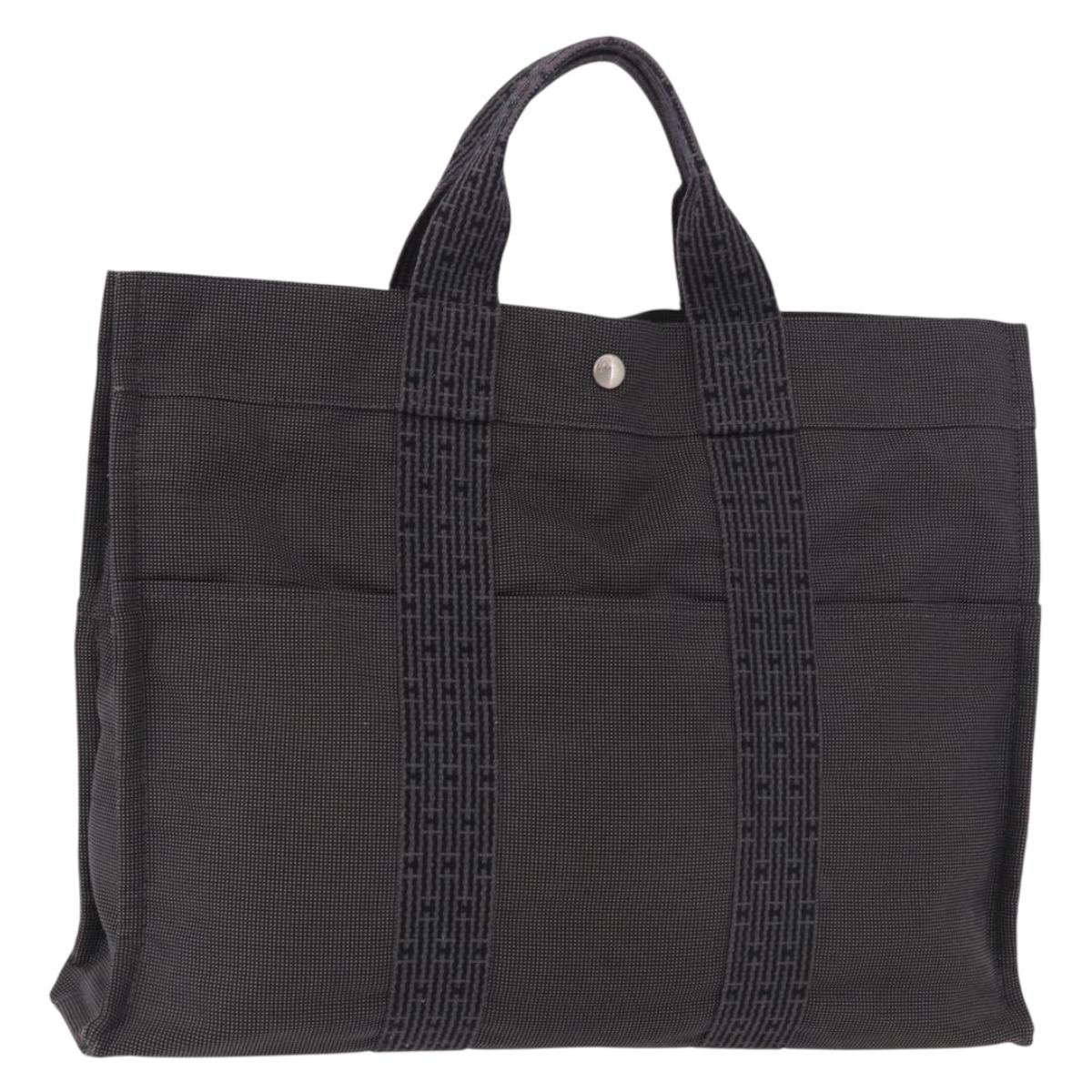 HERMES Her Line MM Hand Bag Canvas Gray Silver Auth 184623A