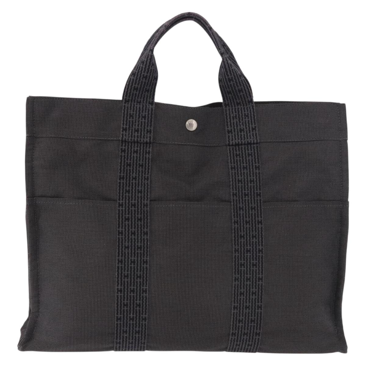 HERMES Her Line MM Hand Bag Canvas Gray Silver Auth 184623A