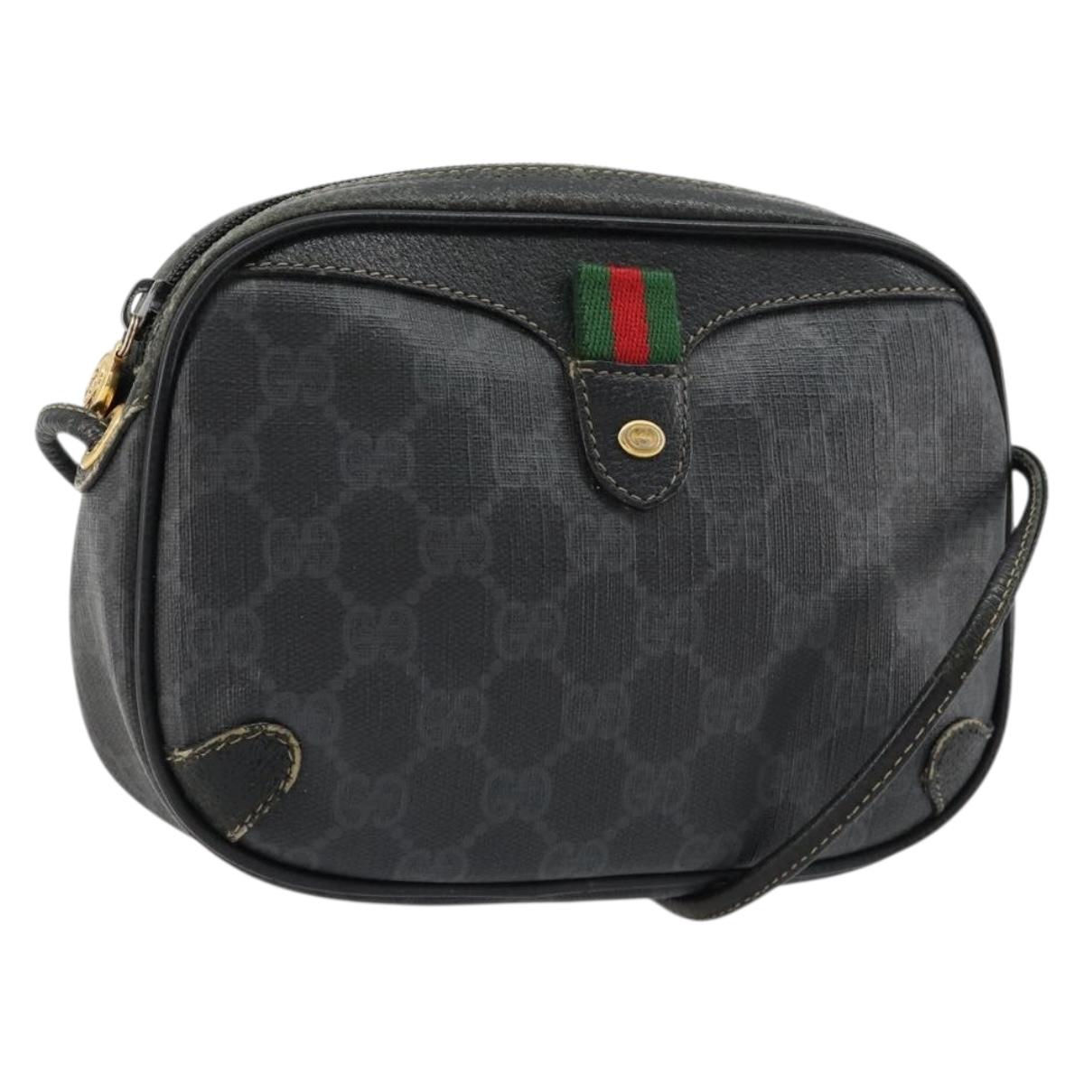 GUCCI GG Supreme Web Sherry Line Bag PVC Black Red 156 02 066 Auth 184624