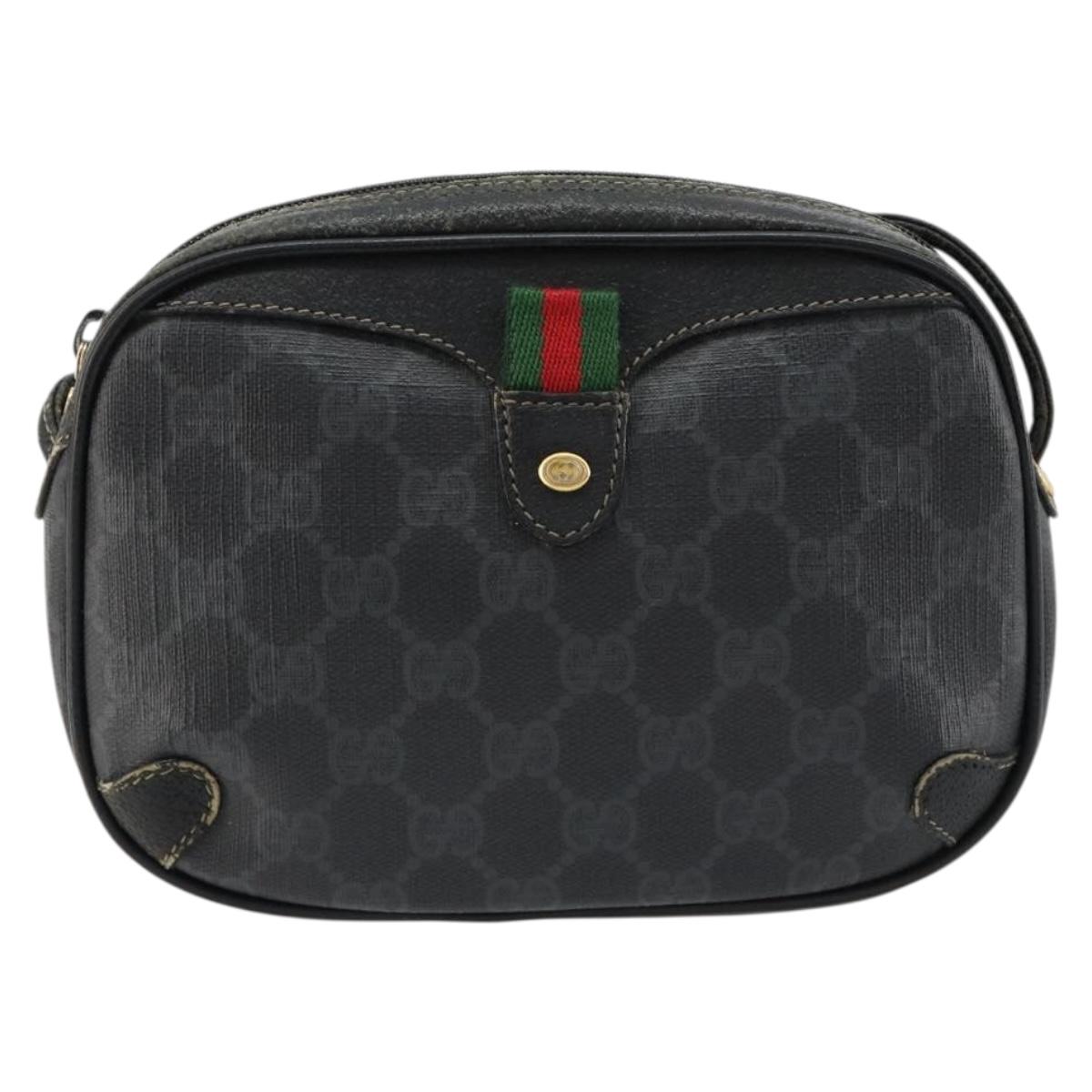 GUCCI GG Supreme Web Sherry Line Bag PVC Black Red 156 02 066 Auth 184624
