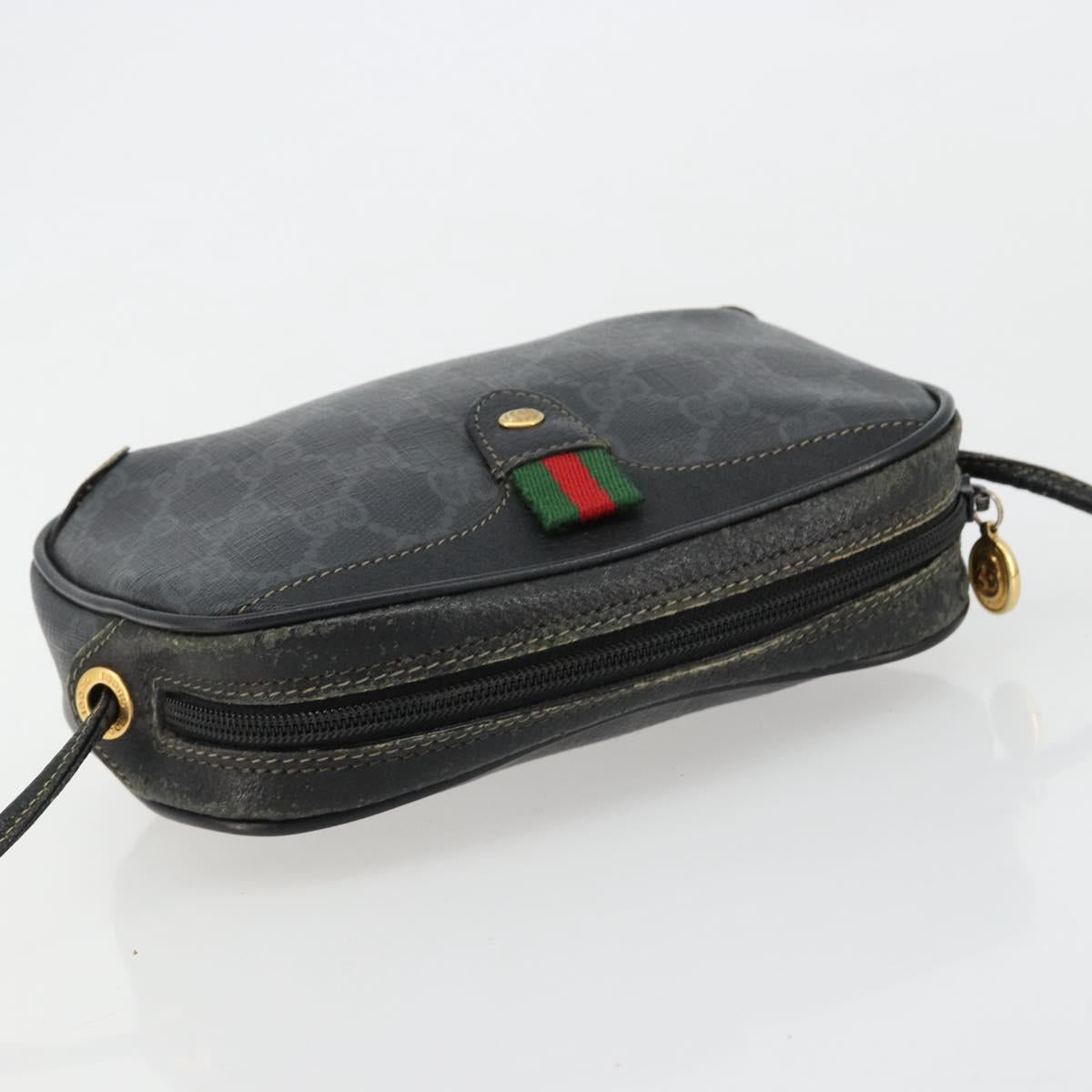 GUCCI GG Supreme Web Sherry Line Bag PVC Black Red 156 02 066 Auth 184624