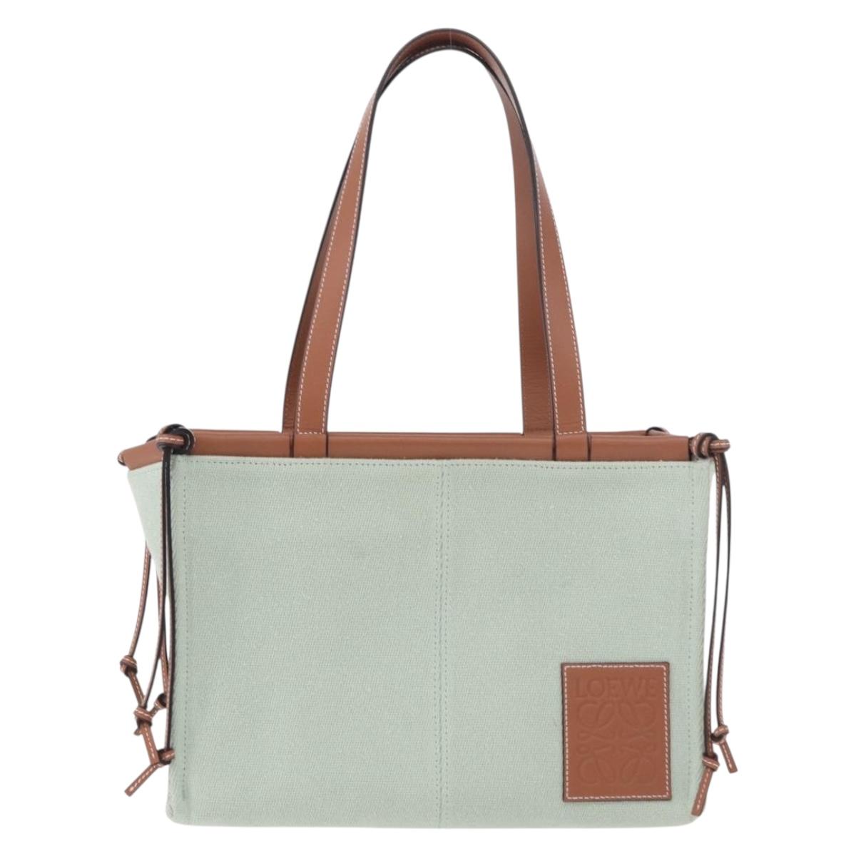 LOEWE Anagram Cushion Tote Bag Canvas Leather Mint Green Auth 184625M