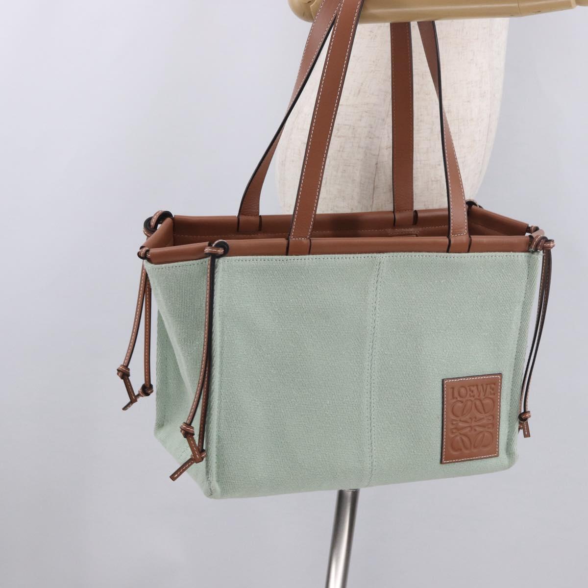 LOEWE Anagram Cushion Tote Bag Canvas Leather Mint Green Auth 184625M