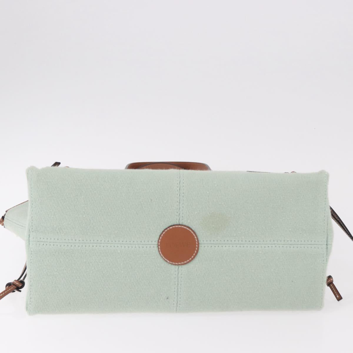 LOEWE Anagram Cushion Tote Bag Canvas Leather Mint Green Auth 184625M