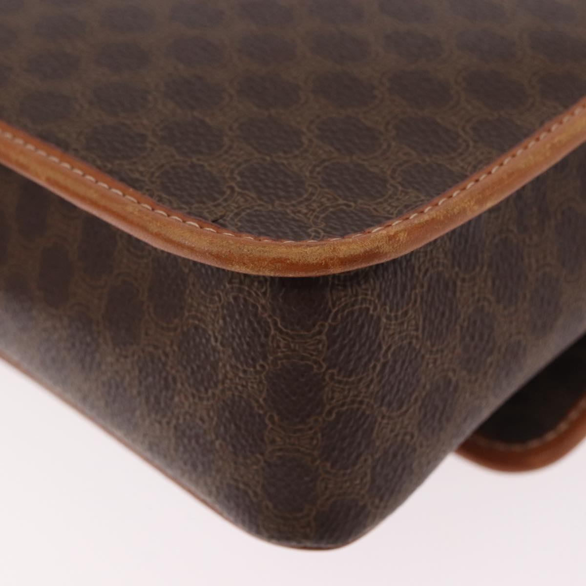 CELINE Macadam Canvas Circle Shoulder Bag PVC Leather Brown Gold Auth 184626