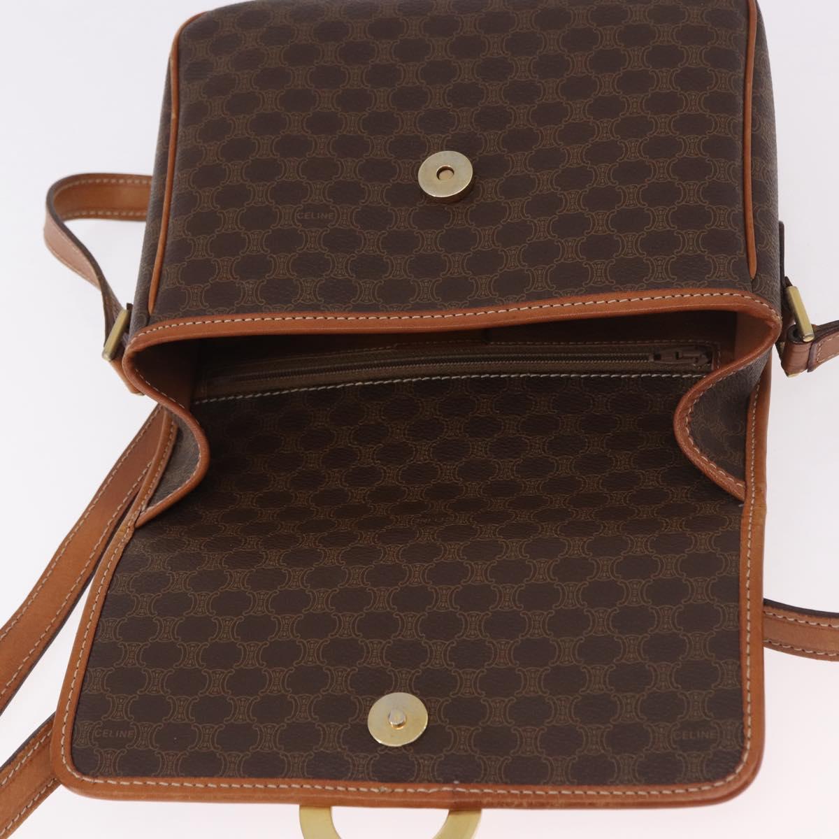 CELINE Macadam Canvas Circle Shoulder Bag PVC Leather Brown Gold Auth 184626