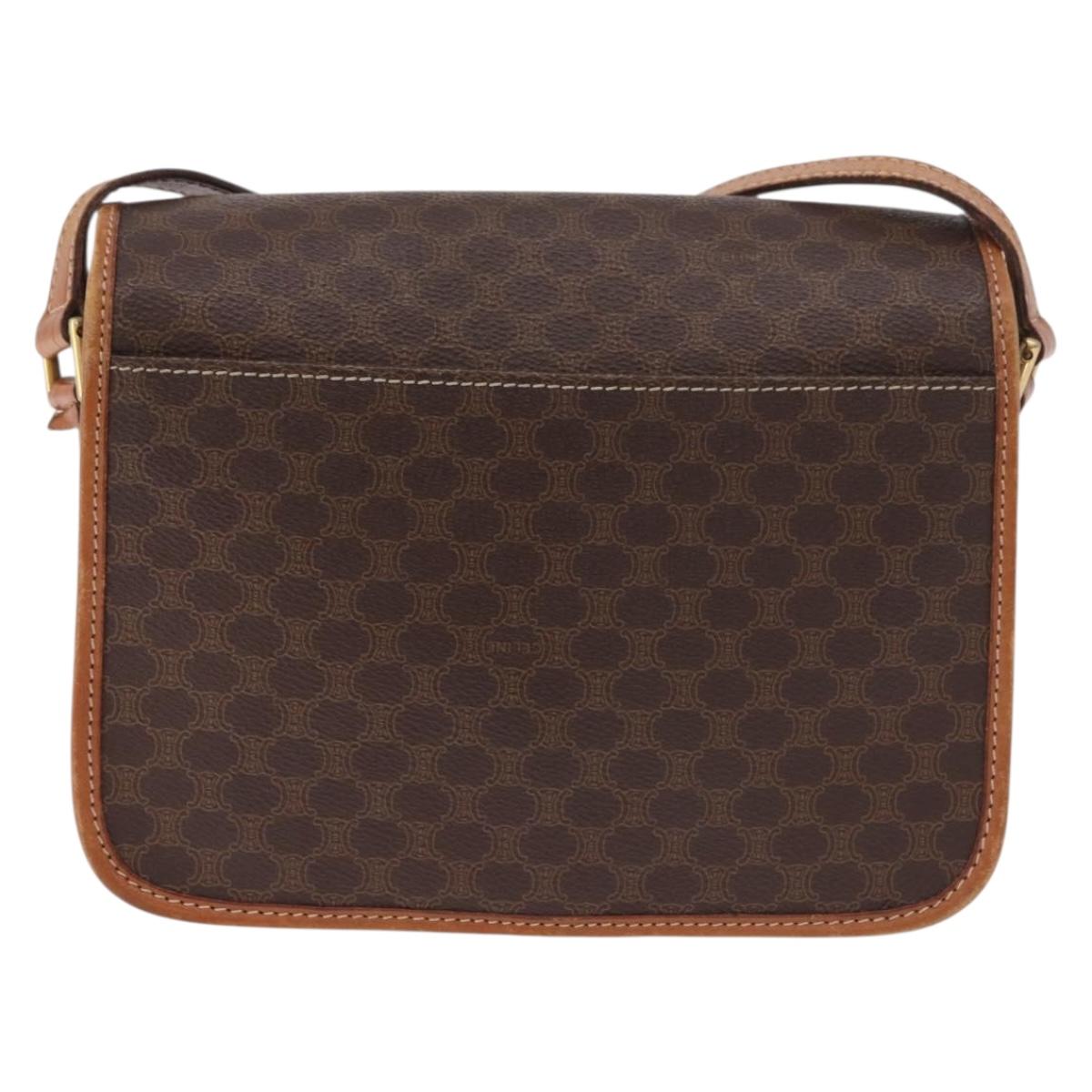 CELINE Macadam Canvas Circle Shoulder Bag PVC Leather Brown Gold Auth 184626