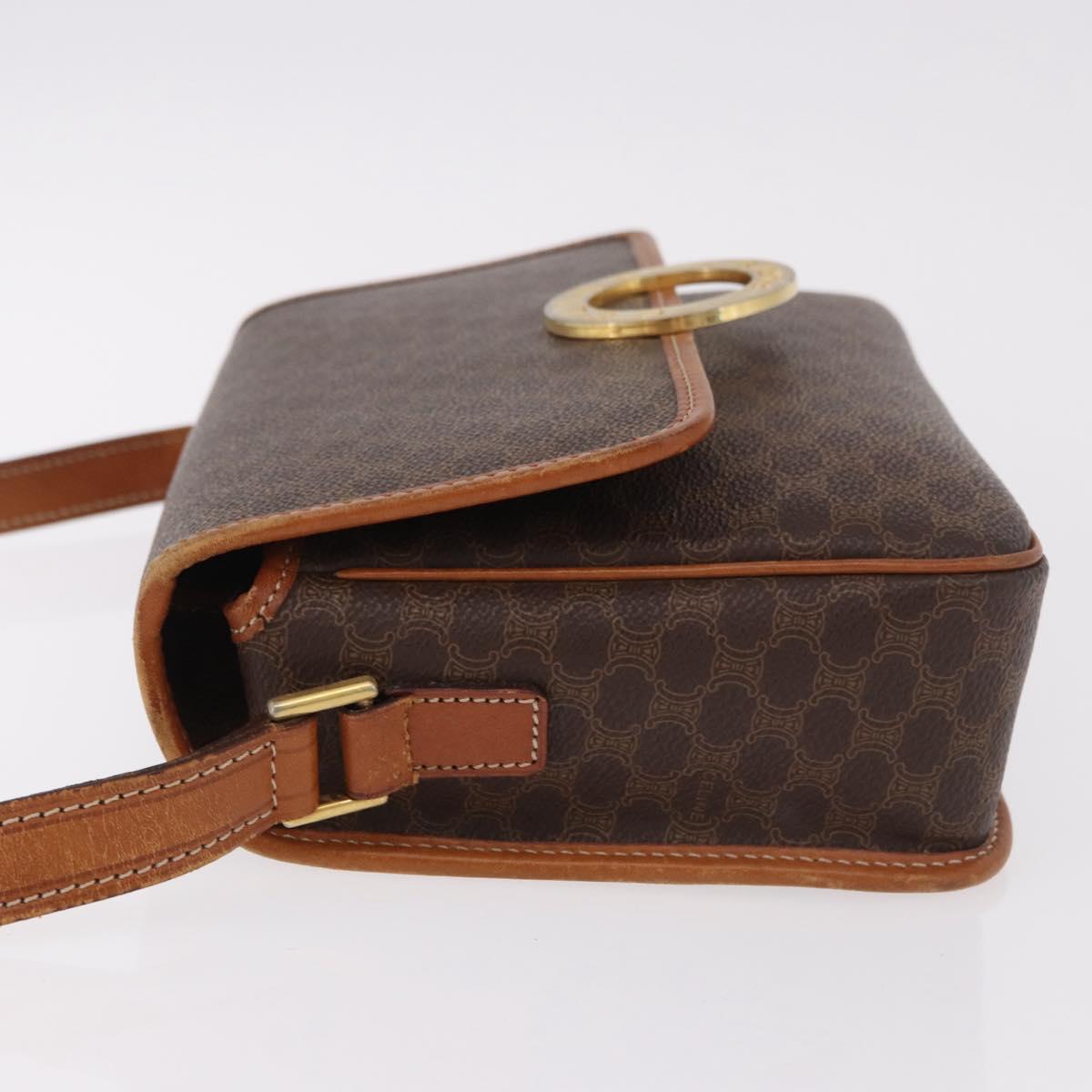 CELINE Macadam Canvas Circle Shoulder Bag PVC Leather Brown Gold Auth 184626