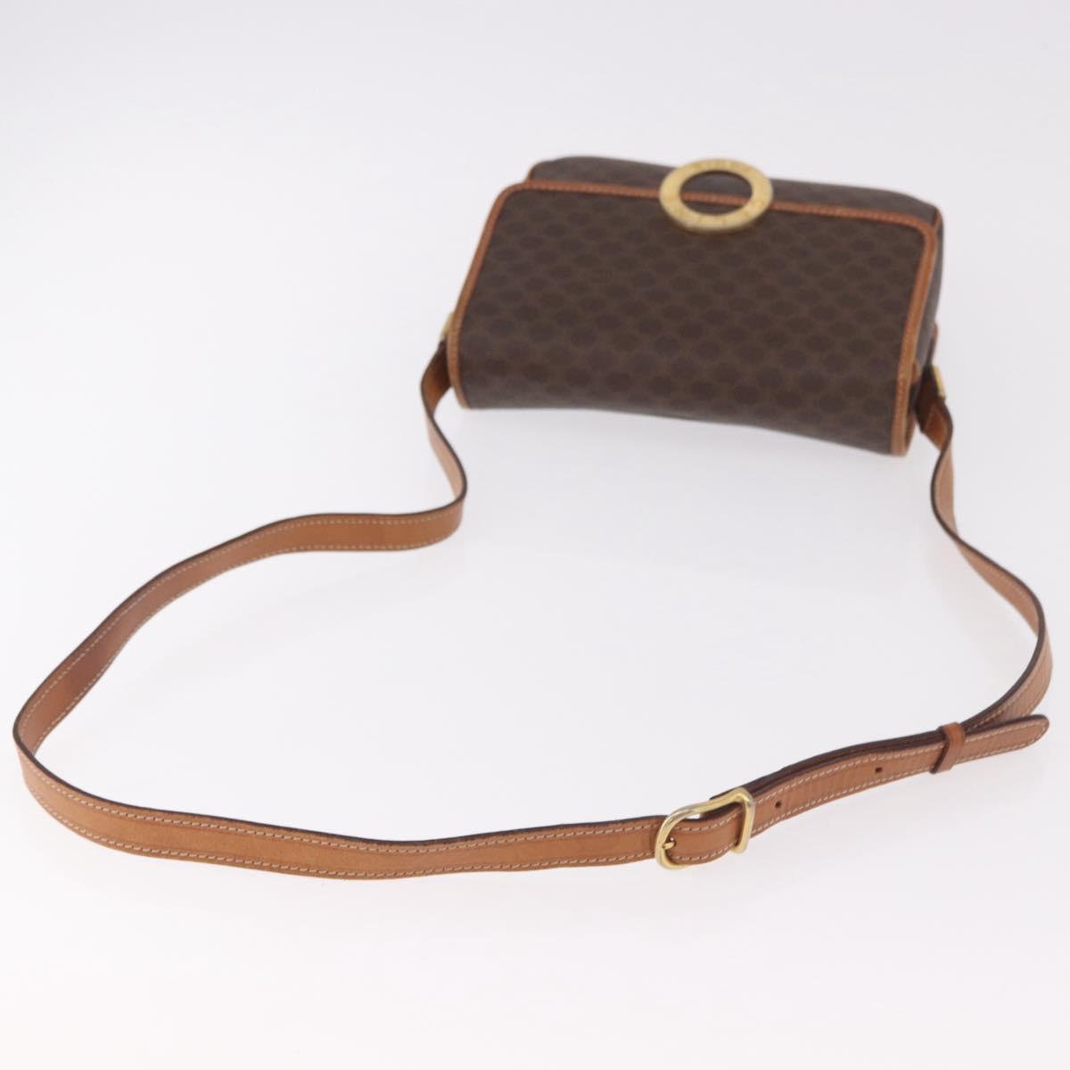 CELINE Macadam Canvas Circle Shoulder Bag PVC Leather Brown Gold Auth 184626