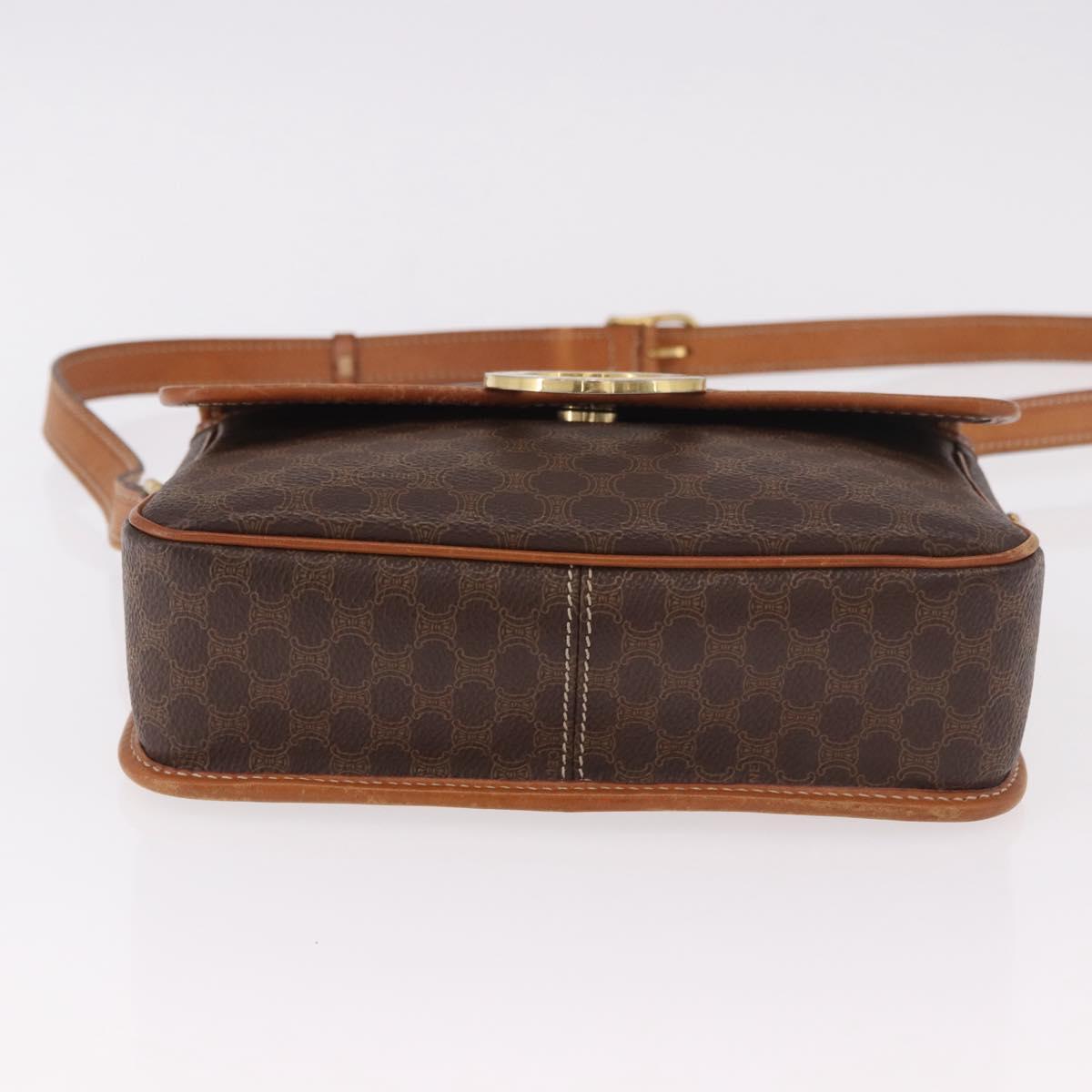 CELINE Macadam Canvas Circle Shoulder Bag PVC Leather Brown Gold Auth 184626