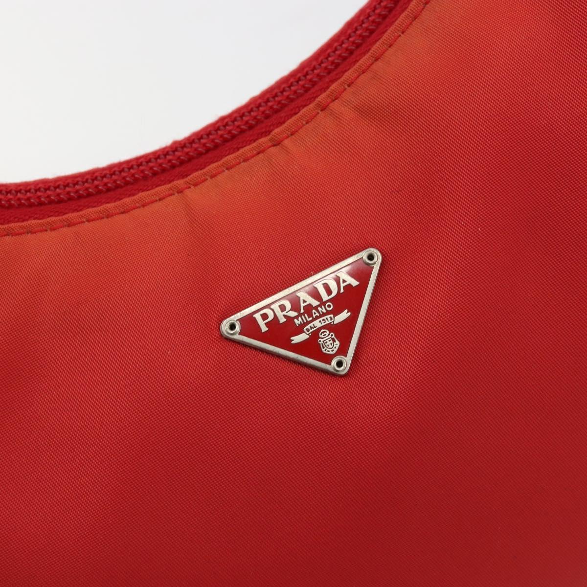 PRADA Hand Pouch Nylon Red Silver Auth 184627A