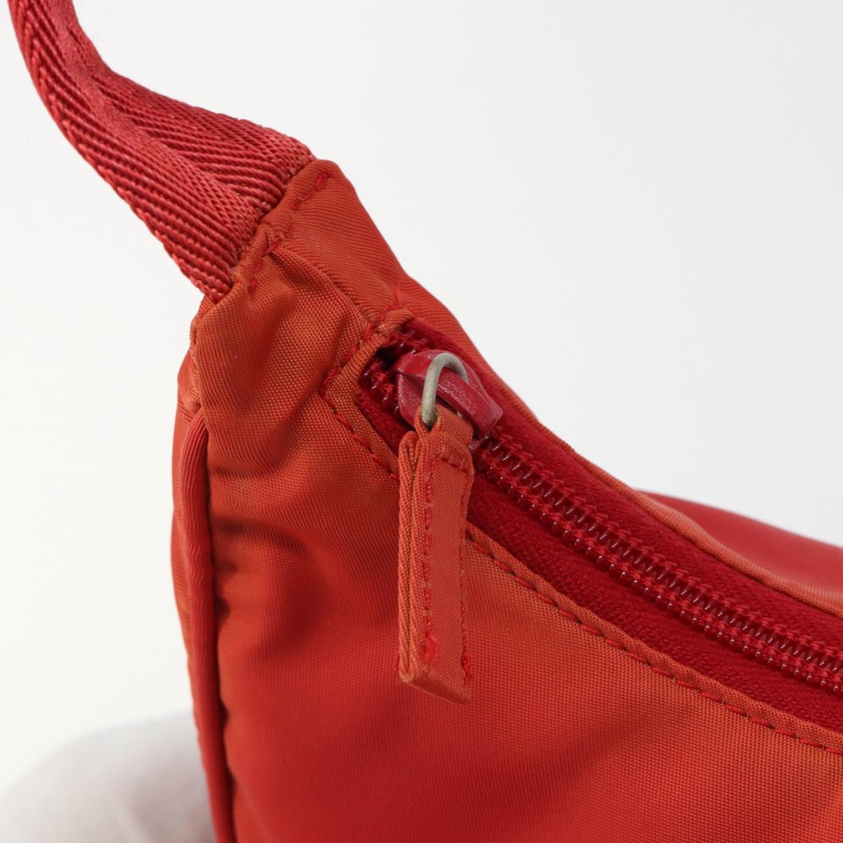 PRADA Hand Pouch Nylon Red Silver Auth 184627A