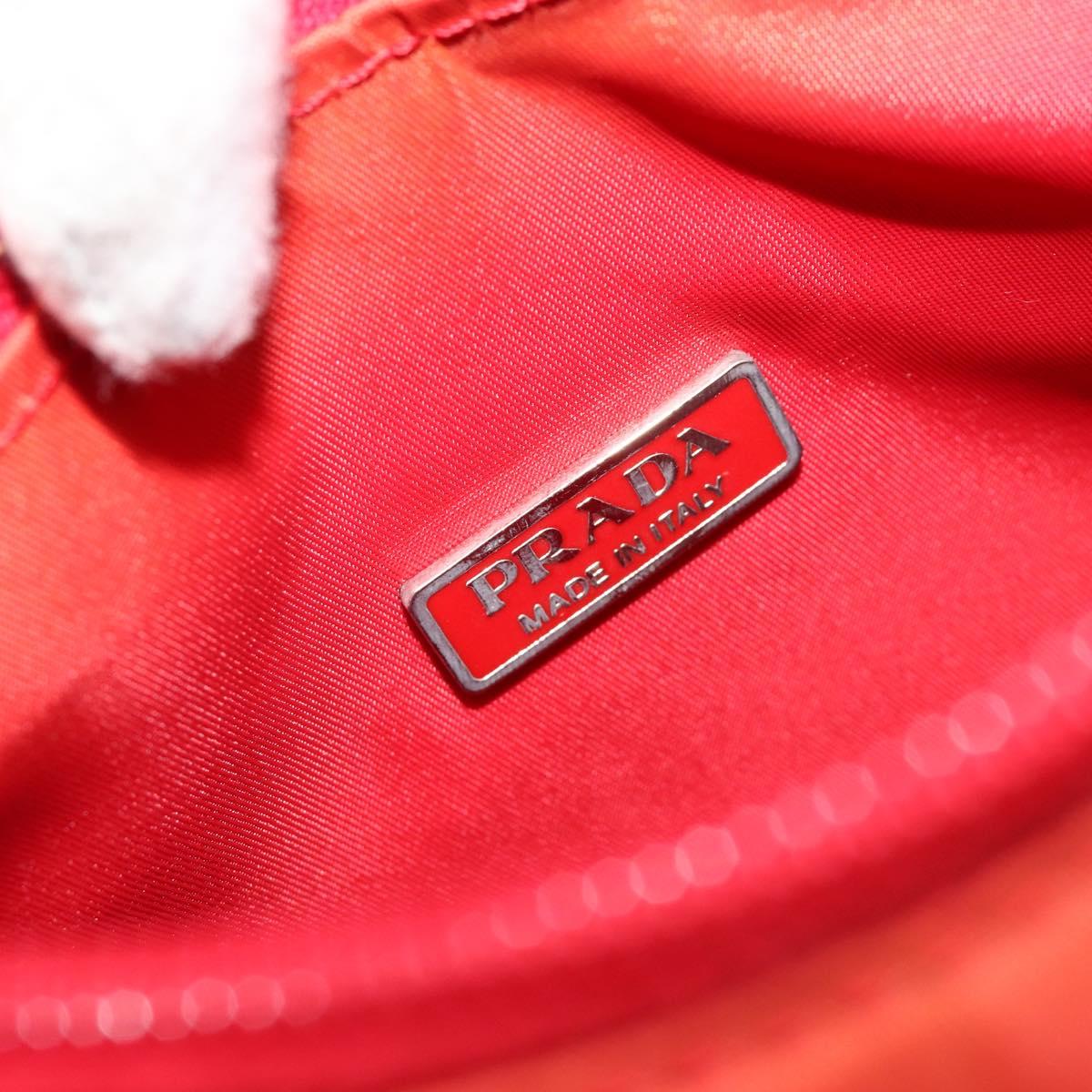 PRADA Hand Pouch Nylon Red Silver Auth 184627A