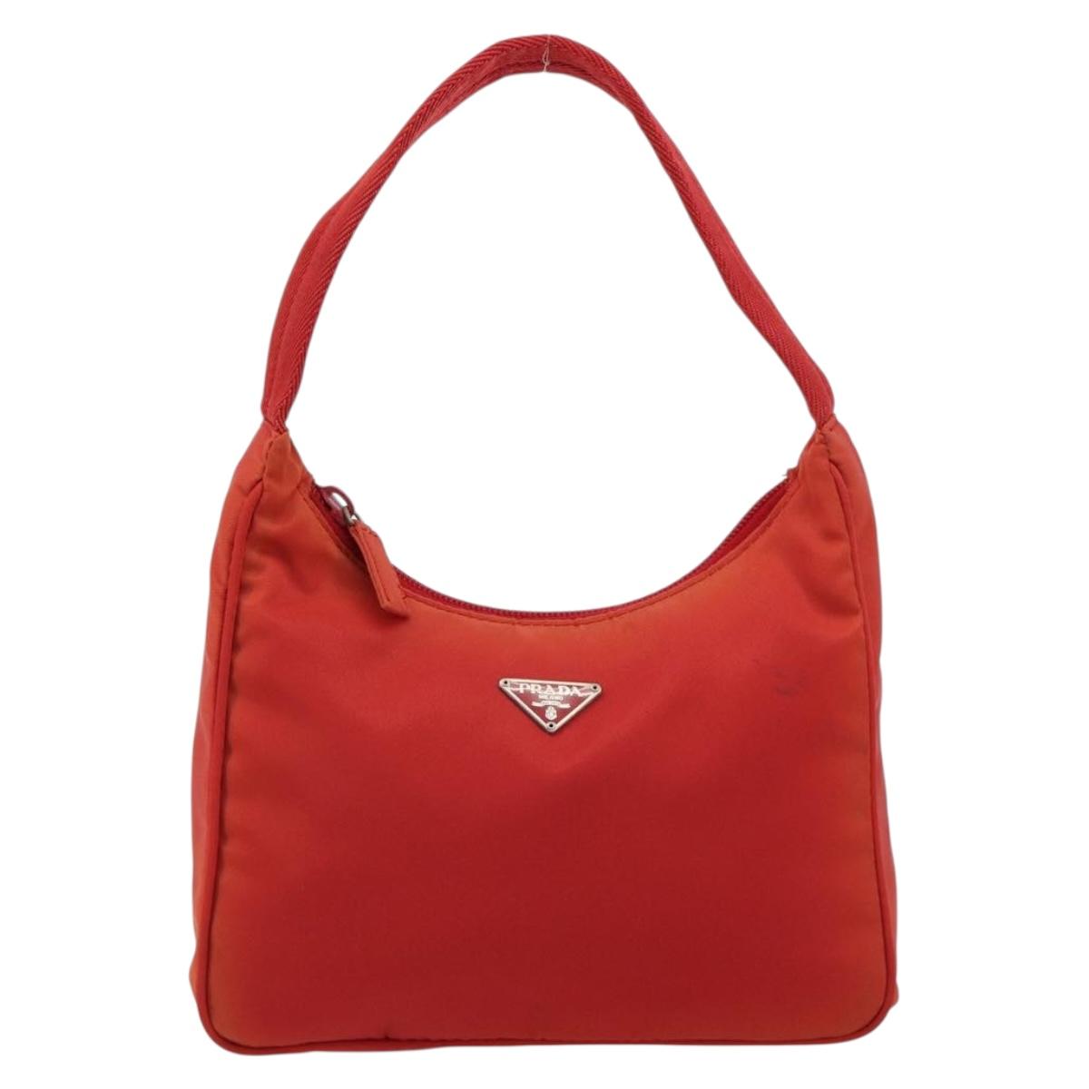PRADA Hand Pouch Nylon Red Silver Auth 184627A