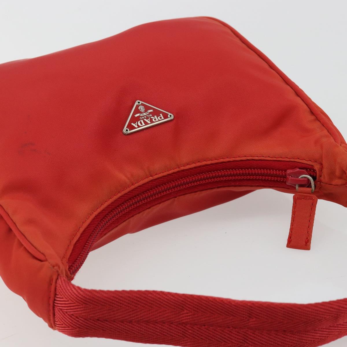 PRADA Hand Pouch Nylon Red Silver Auth 184627A