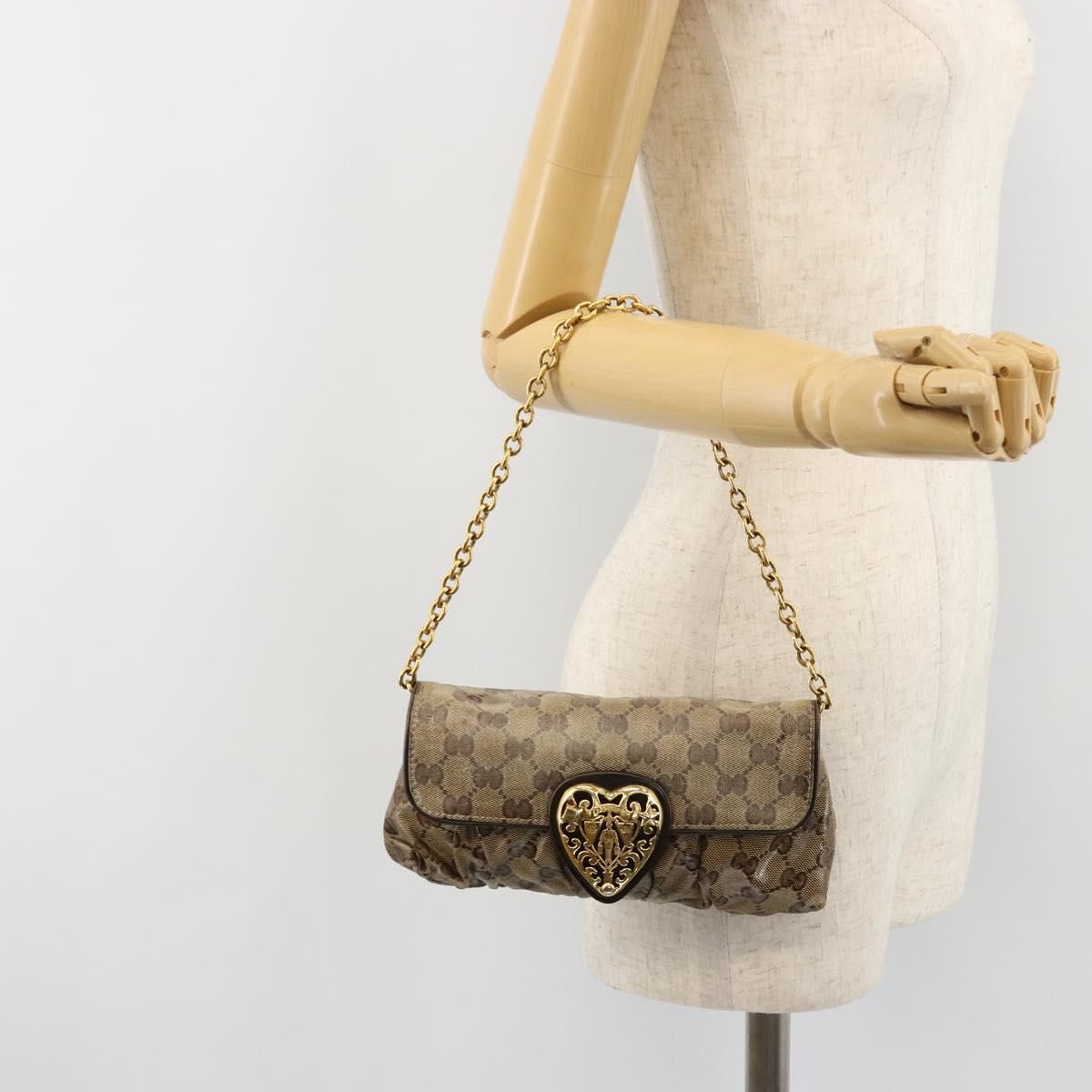 GUCCI GG Crystal Histeria Bag Coated Canvas Beige Gold 208710 Auth 184629