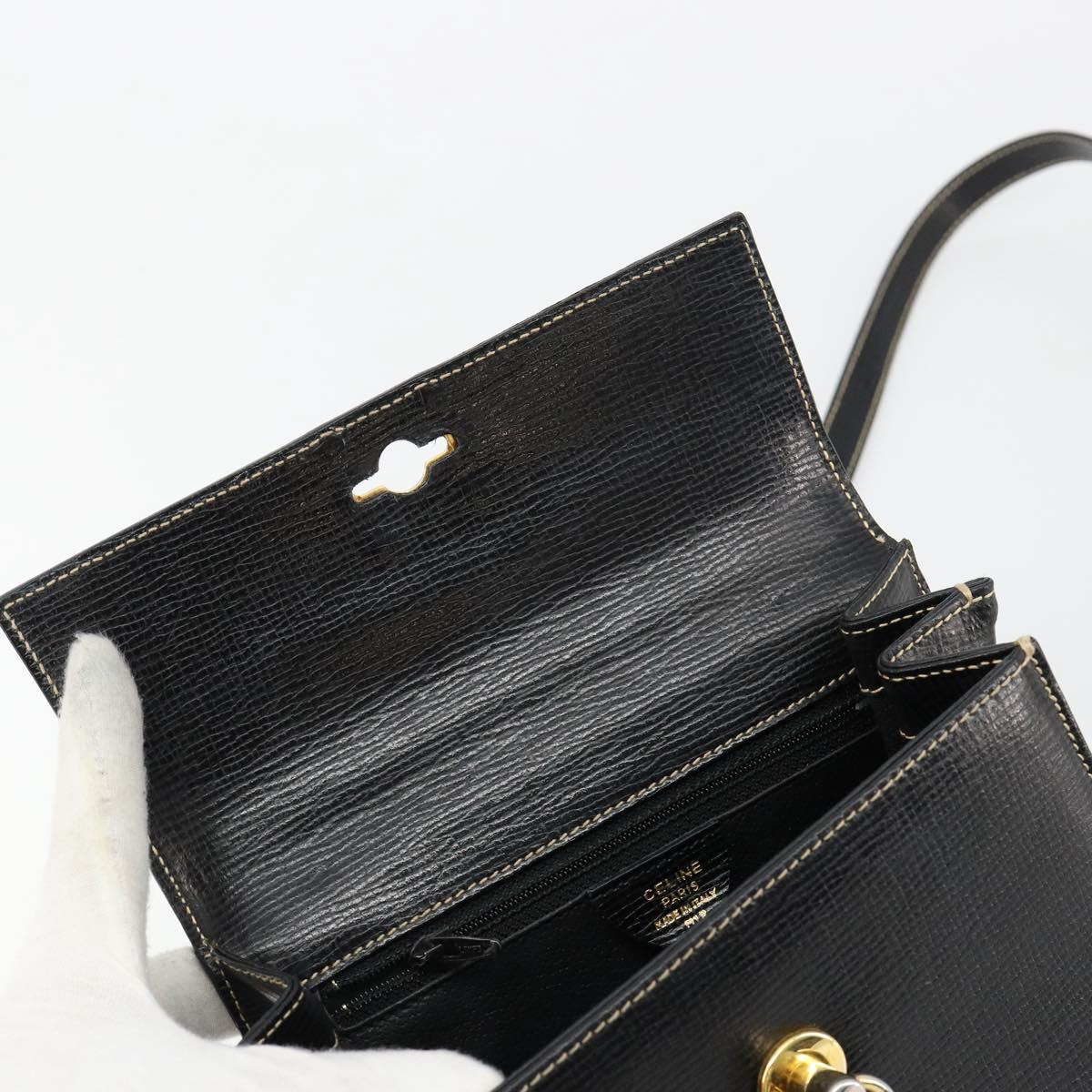 CELINE Hand Bag Leather 2way Black Gold Auth 184631A