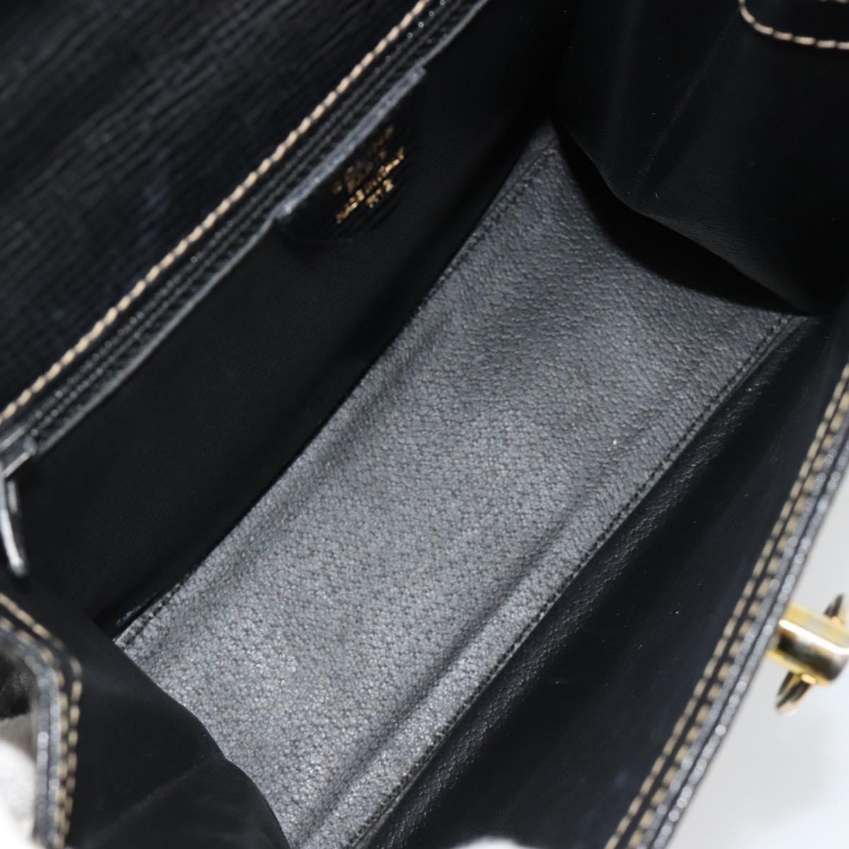 CELINE Hand Bag Leather 2way Black Gold Auth 184631A