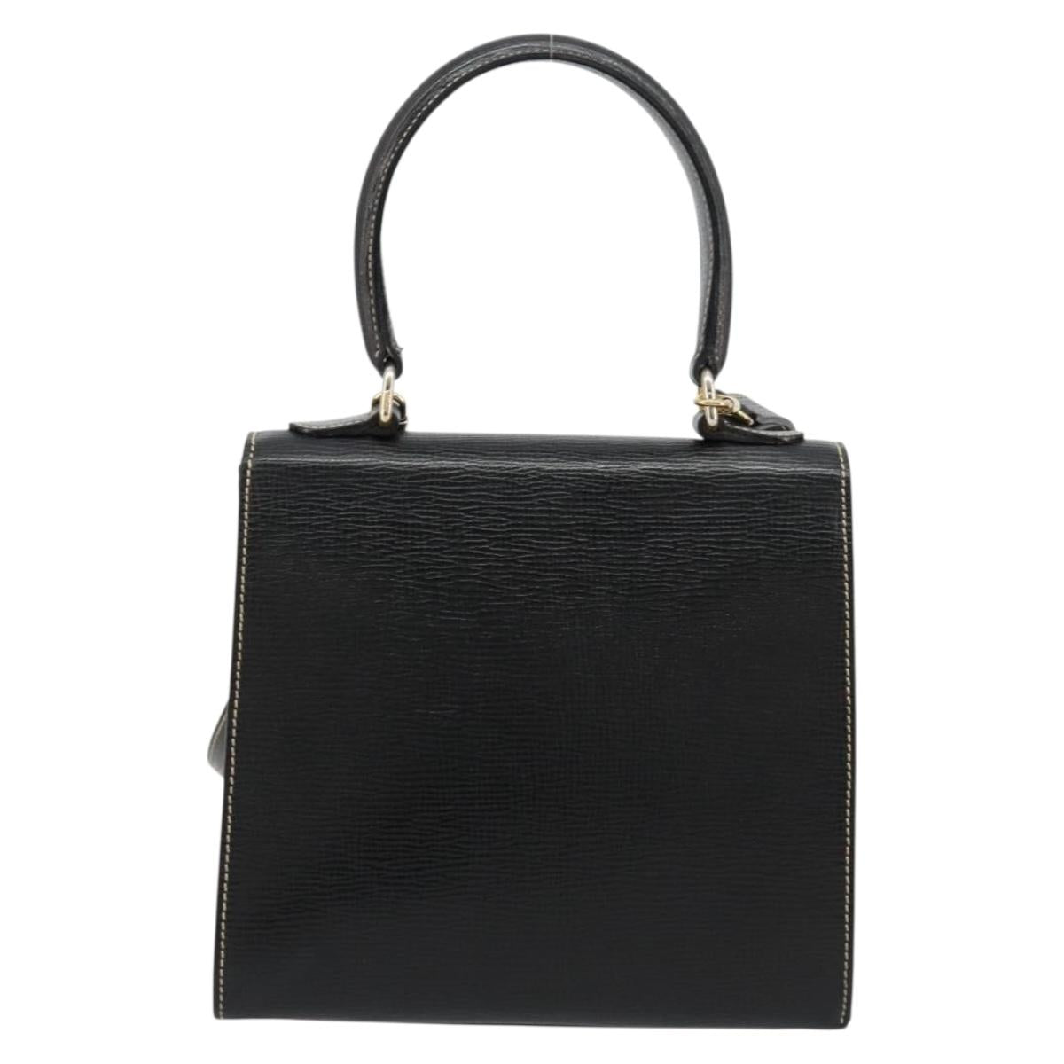 CELINE Hand Bag Leather 2way Black Gold Auth 184631A