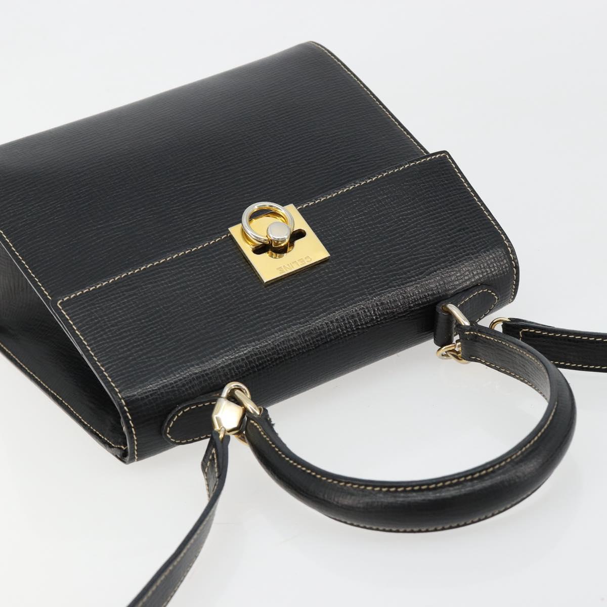 CELINE Hand Bag Leather 2way Black Gold Auth 184631A
