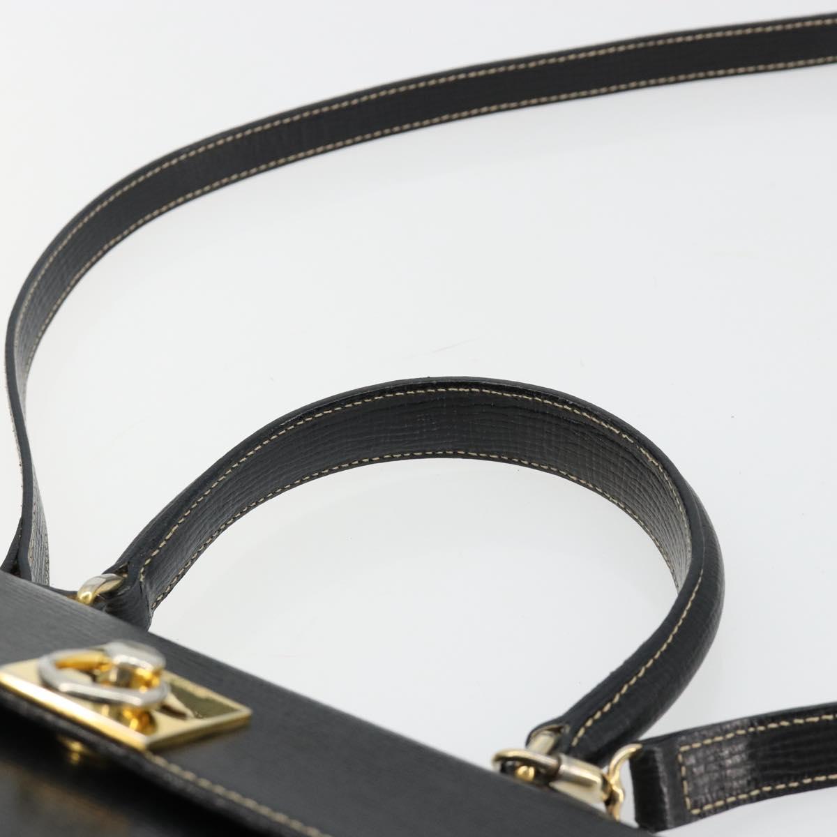 CELINE Hand Bag Leather 2way Black Gold Auth 184631A