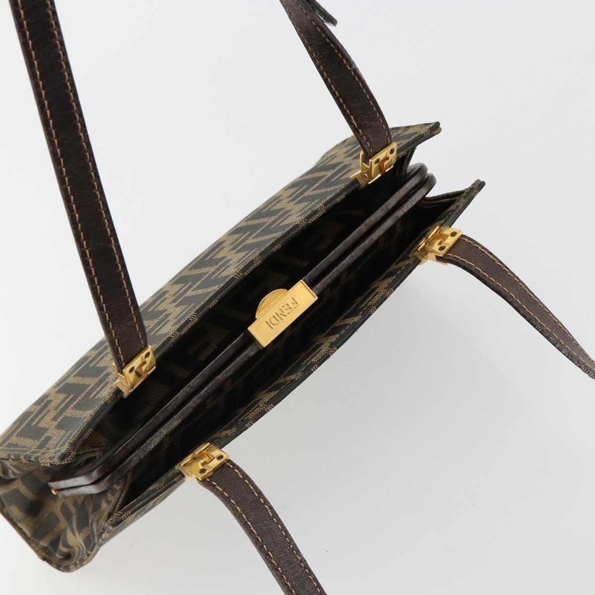 FENDI Zucca Canvas Tote Bag Black Brown gold Auth 184633A