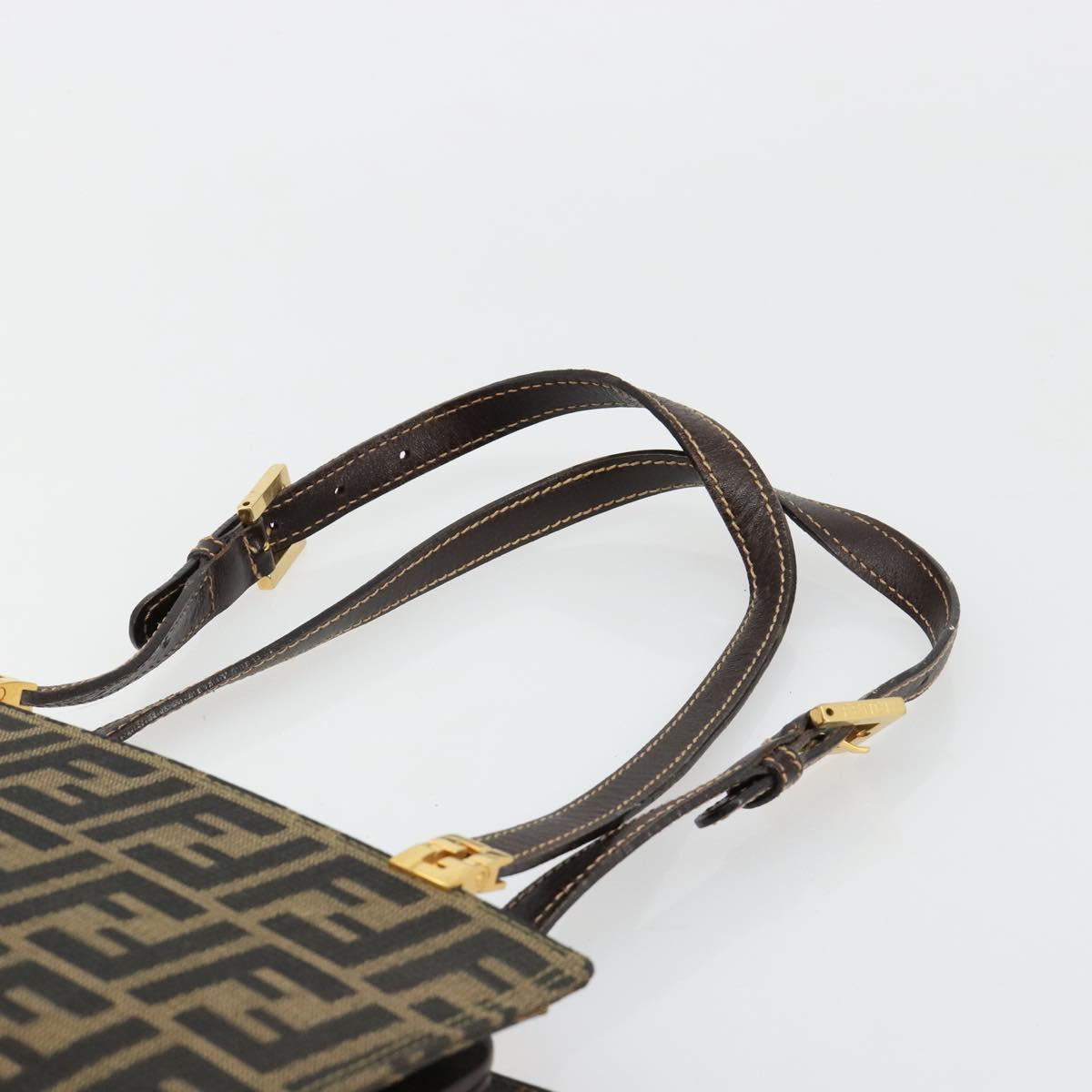 FENDI Zucca Canvas Tote Bag Black Brown gold Auth 184633A