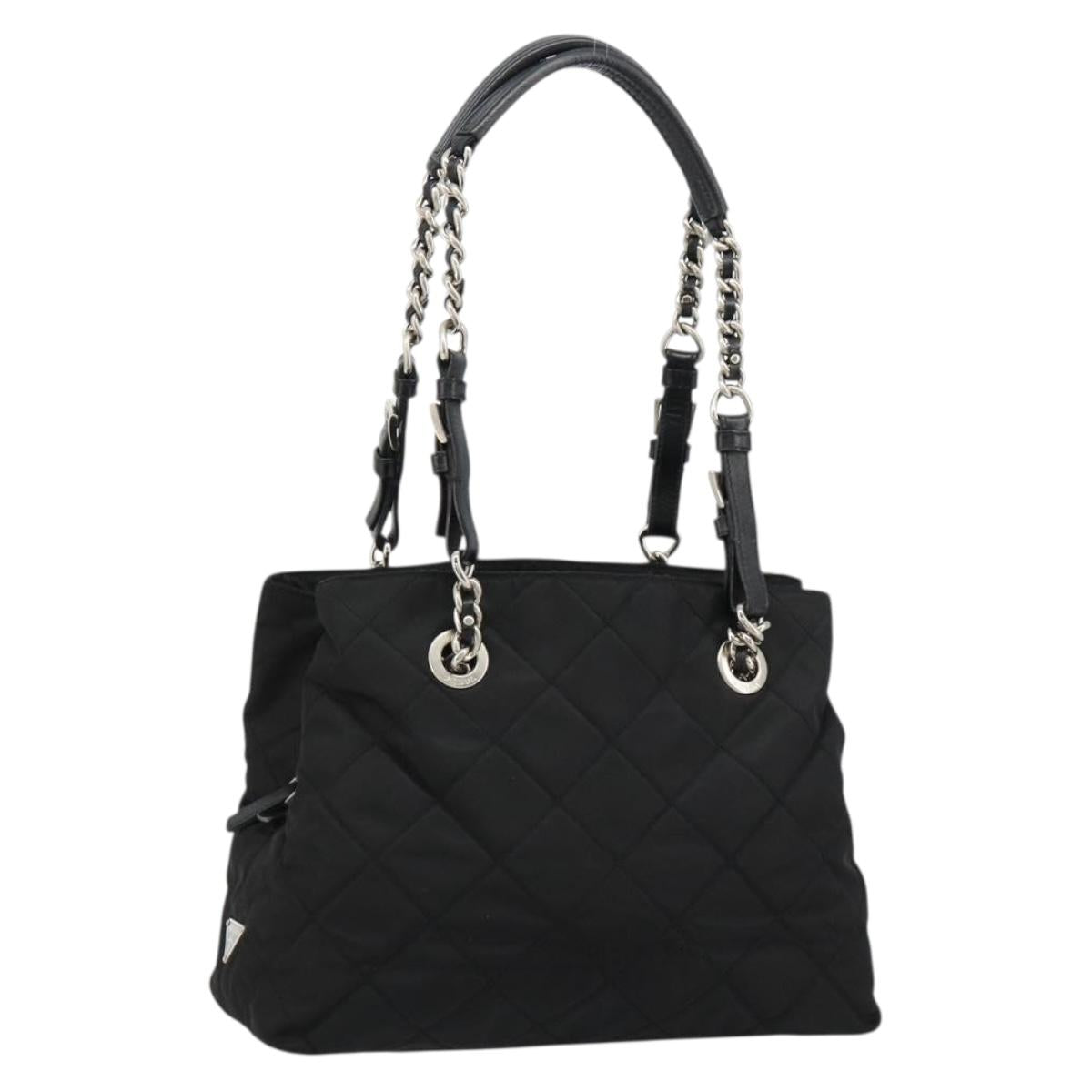 PRADA Chain Shoulder Bag Nylon Black Silver Auth 184635V