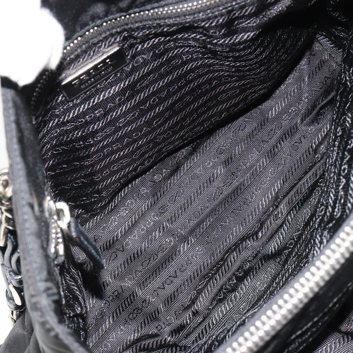 PRADA Chain Shoulder Bag Nylon Black Silver Auth 184635V