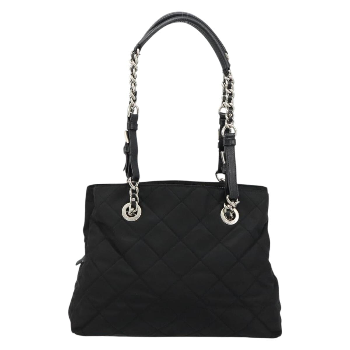 PRADA Chain Shoulder Bag Nylon Black Silver Auth 184635V