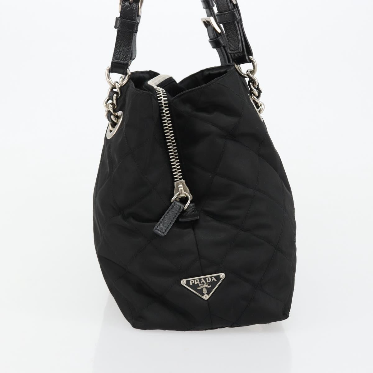 PRADA Chain Shoulder Bag Nylon Black Silver Auth 184635V