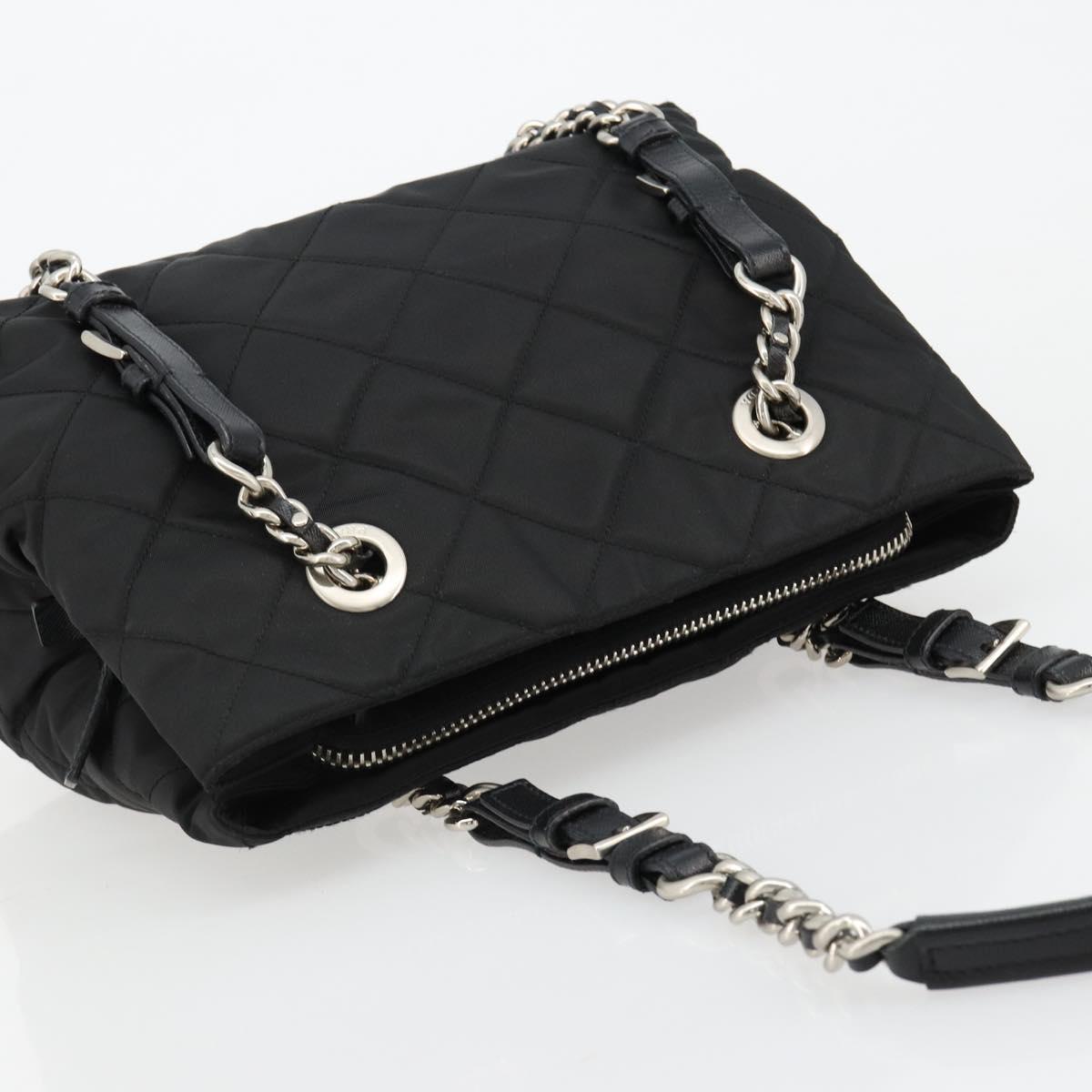 PRADA Chain Shoulder Bag Nylon Black Silver Auth 184635V