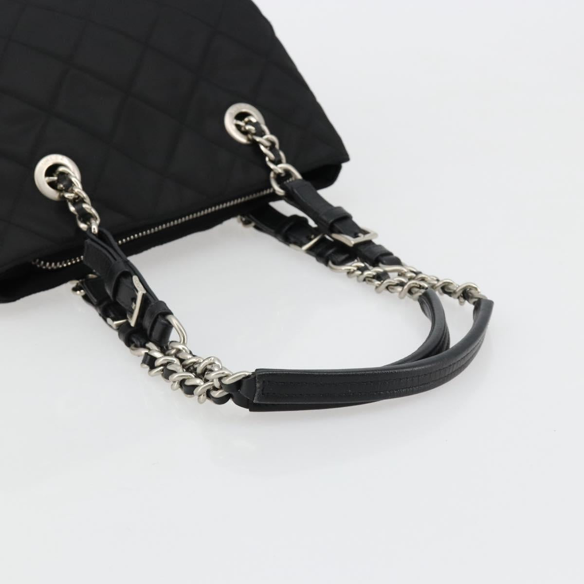 PRADA Chain Shoulder Bag Nylon Black Silver Auth 184635V
