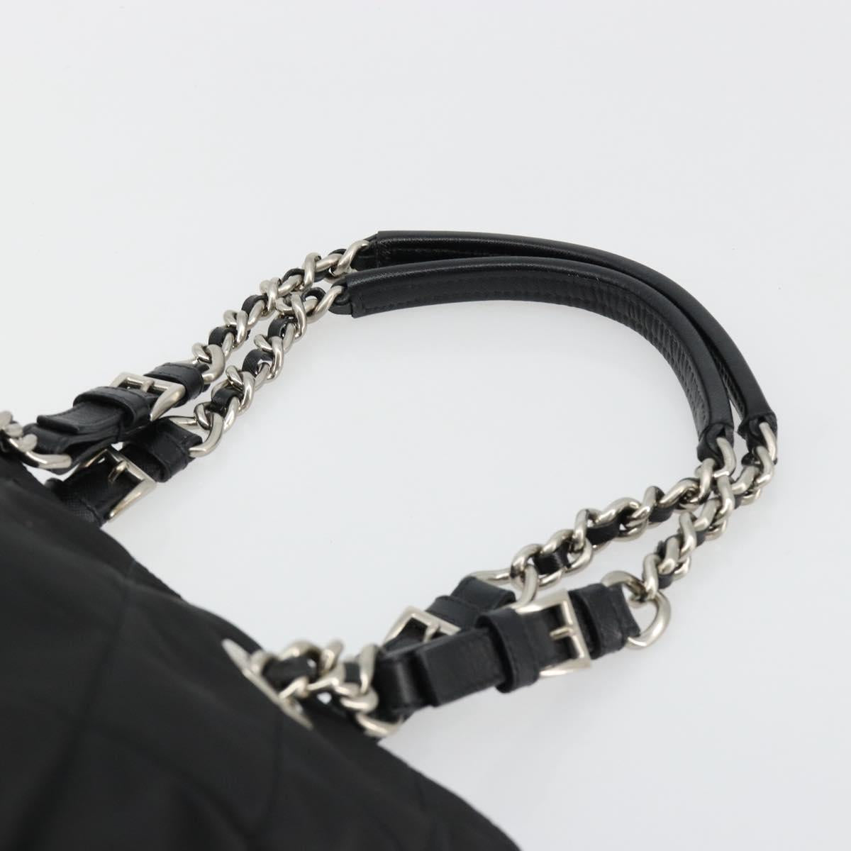 PRADA Chain Shoulder Bag Nylon Black Silver Auth 184635V