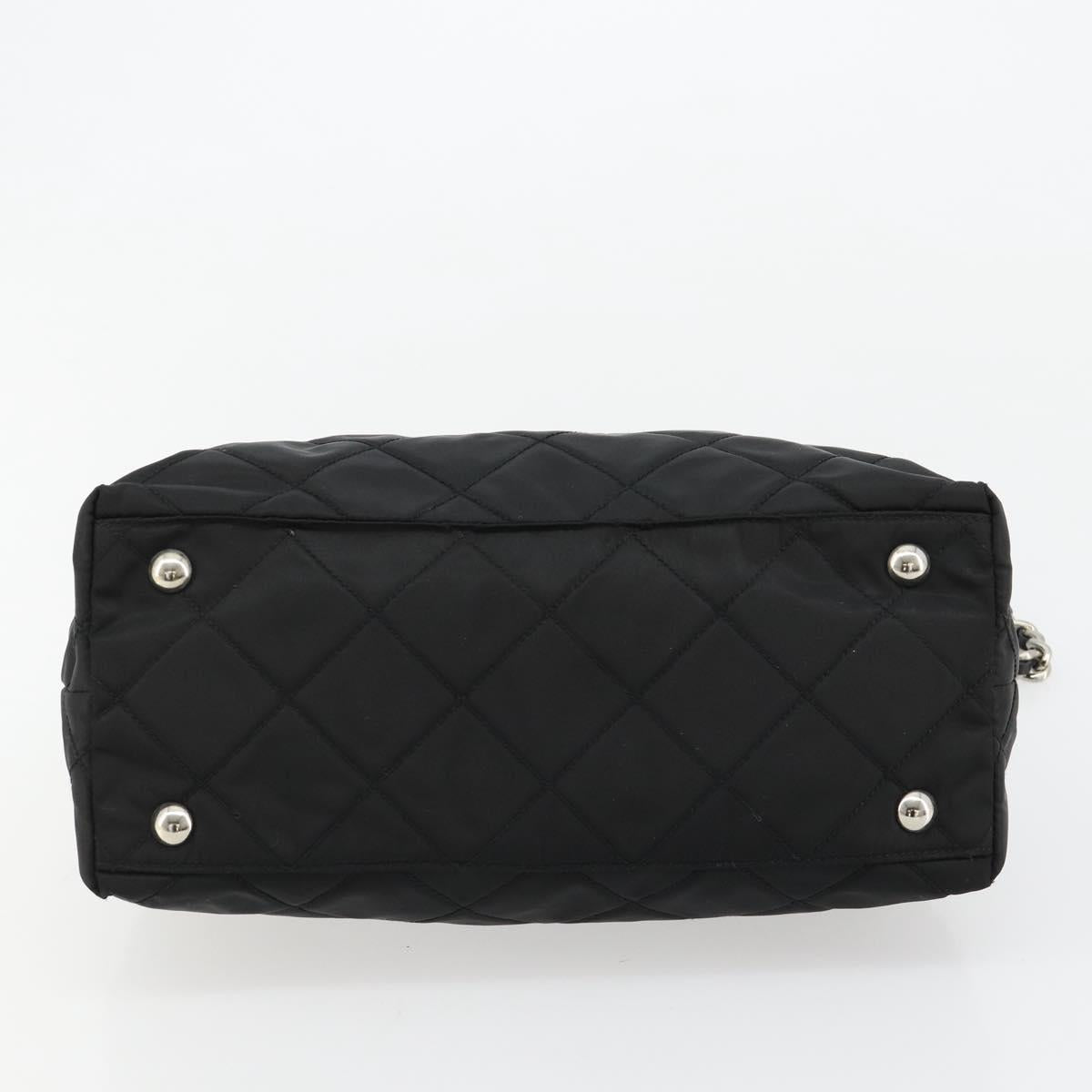 PRADA Chain Shoulder Bag Nylon Black Silver Auth 184635V