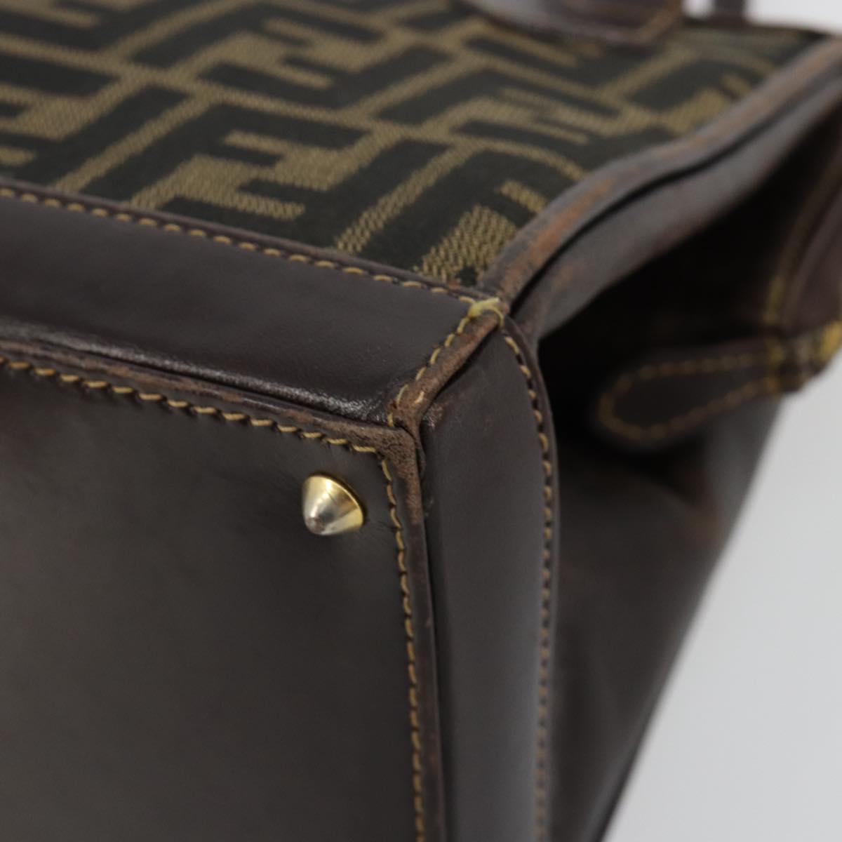 FENDI Zucca Canvas Hand Bag 2way Black Brown gold Auth 184637