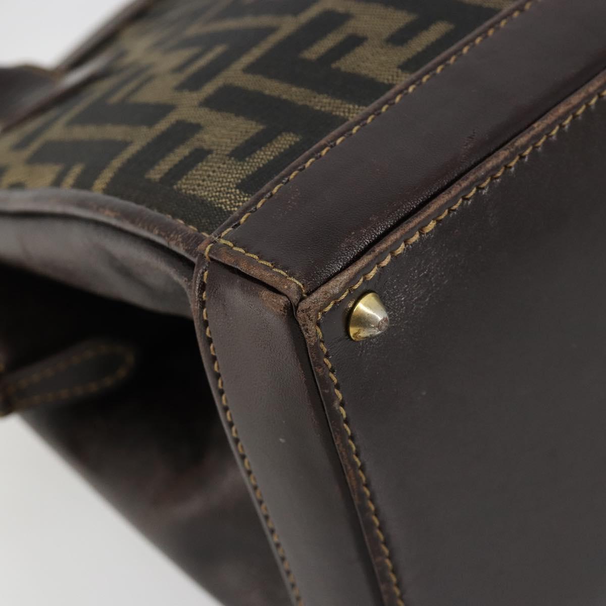 FENDI Zucca Canvas Hand Bag 2way Black Brown gold Auth 184637