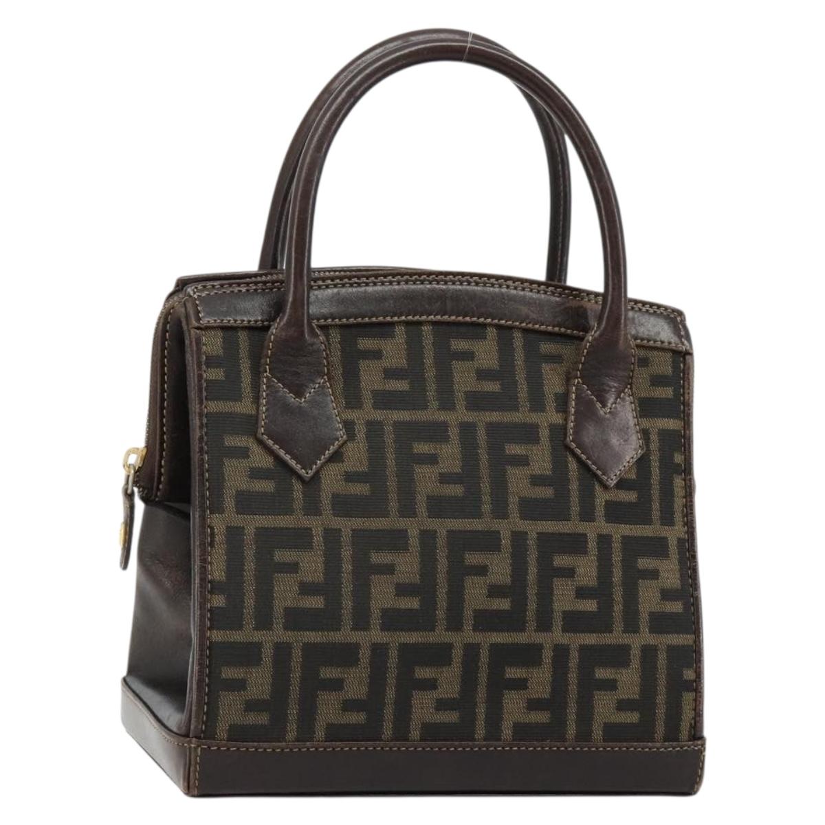 FENDI Zucca Canvas Hand Bag 2way Black Brown gold Auth 184637