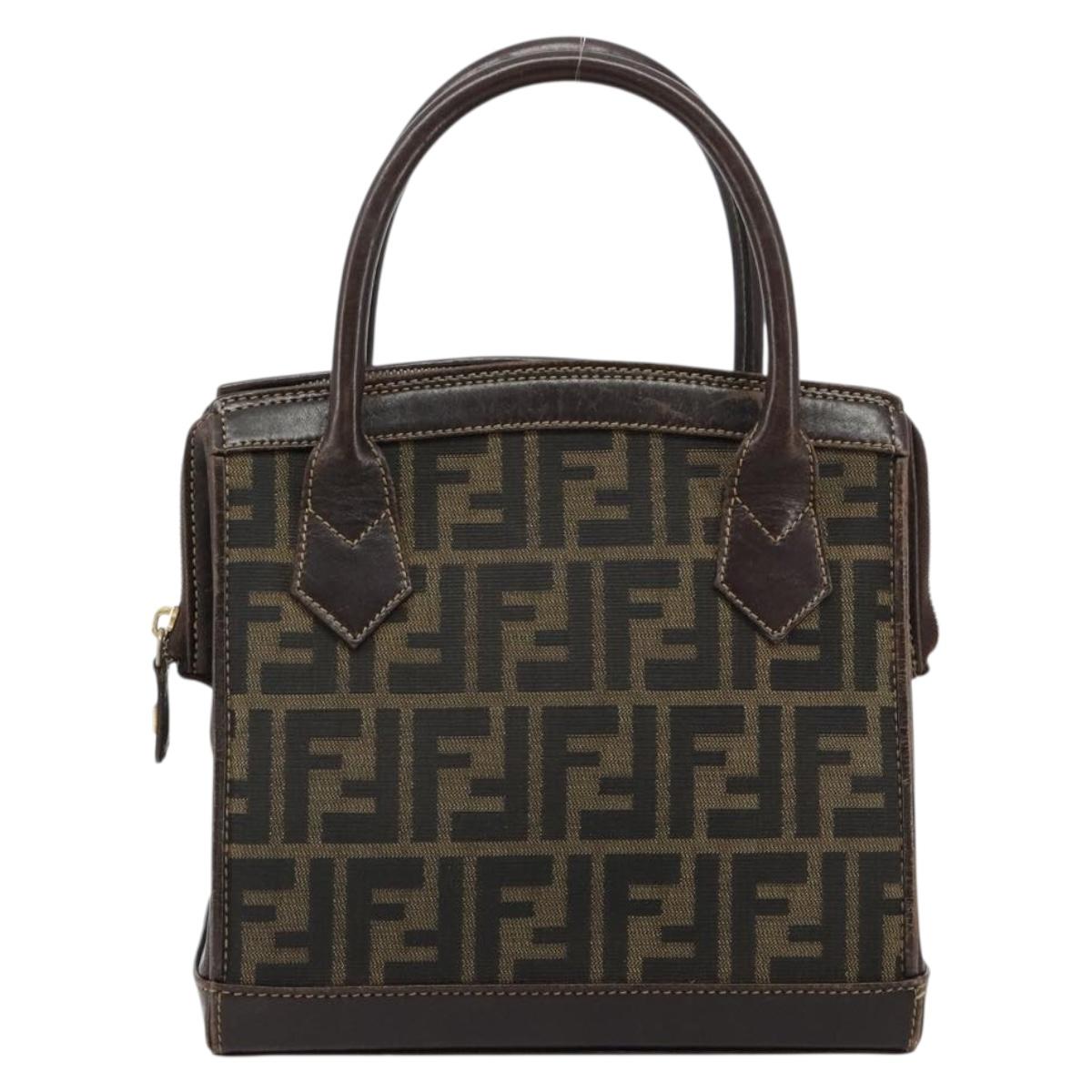 FENDI Zucca Canvas Hand Bag 2way Black Brown gold Auth 184637